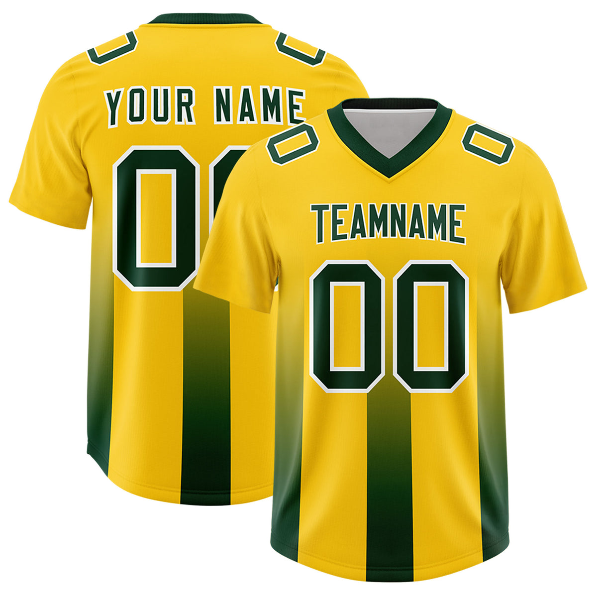 Custom Yellow Green Vertical Width Stripe Gradient Fashion Personalized Team Football Jersey
