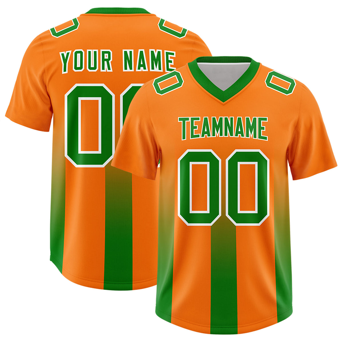Custom Orange Kelly Green Vertical Width Stripe Gradient Fashion Personalized Team Football Jersey