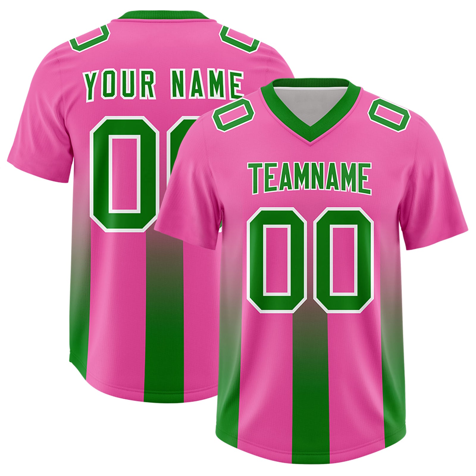Custom Pink Kelly Green Vertical Width Stripe Gradient Fashion Personalized Team Football Jersey