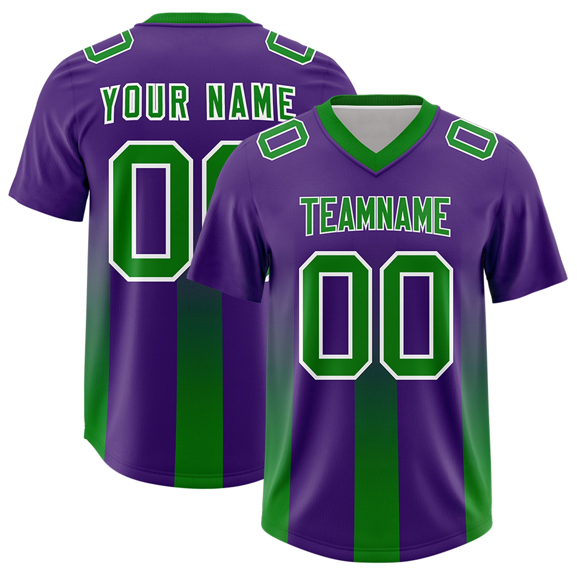 Custom Purple Kelly Green Vertical Width Stripe Gradient Fashion Personalized Team Football Jersey