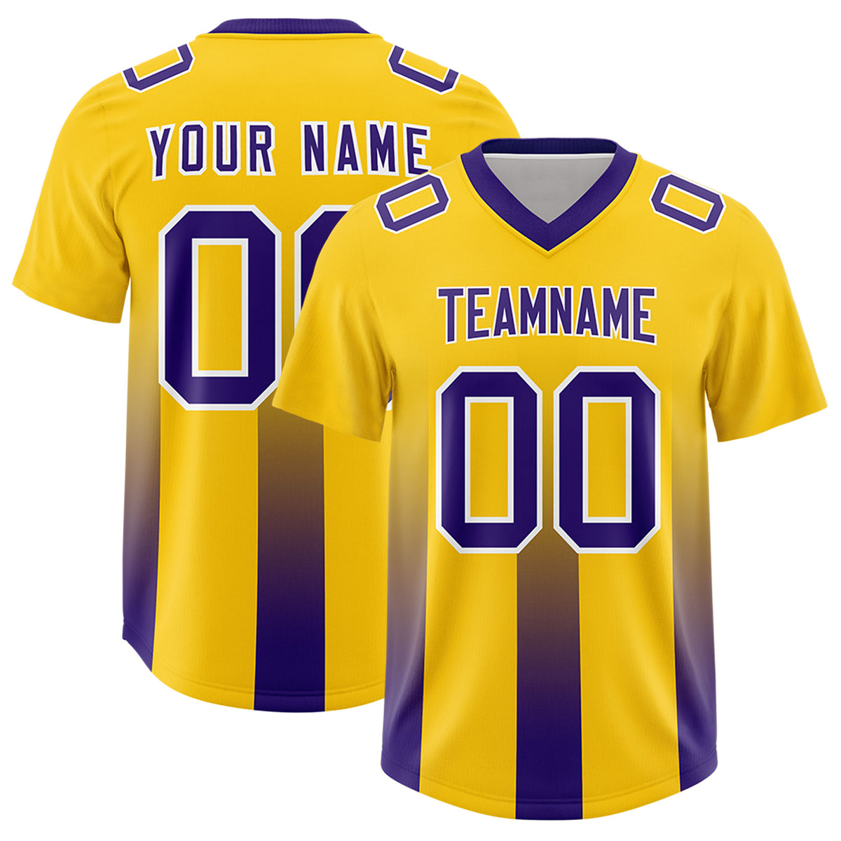 Custom Yellow Purple Vertical Width Stripe Gradient Fashion Personalized Team Football Jersey