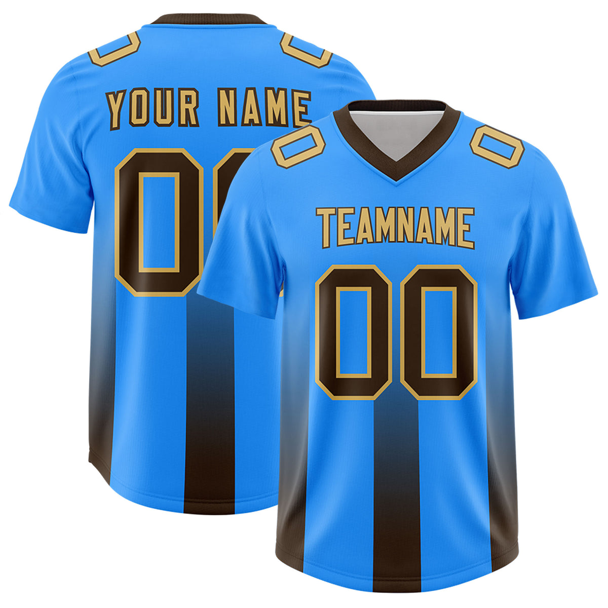 Custom Light Blue Brown Vertical Width Stripe Gradient Fashion Personalized Team Football Jersey