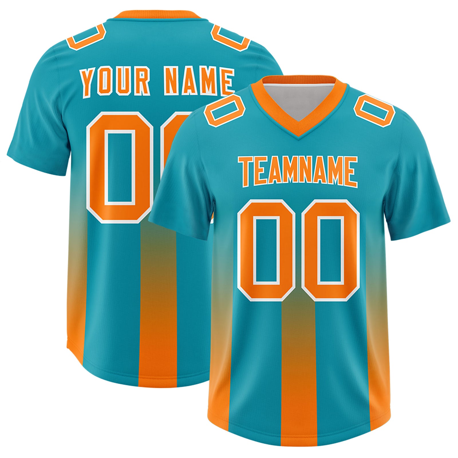Custom Aqua Orange Vertical Width Stripe Gradient Fashion Personalized Team Football Jersey
