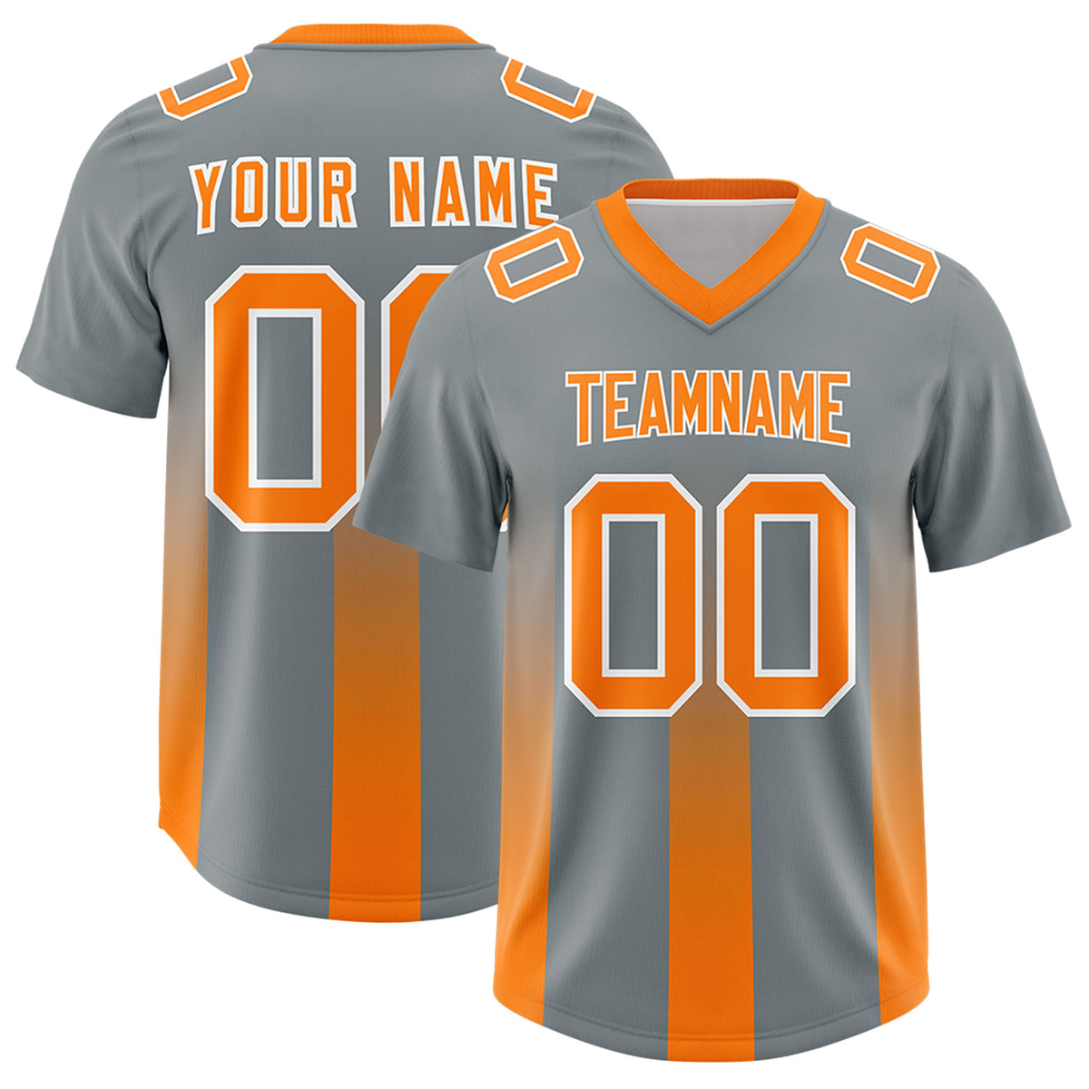 Custom Dark Gray Orange Vertical Width Stripe Gradient Fashion Personalized Team Football Jersey