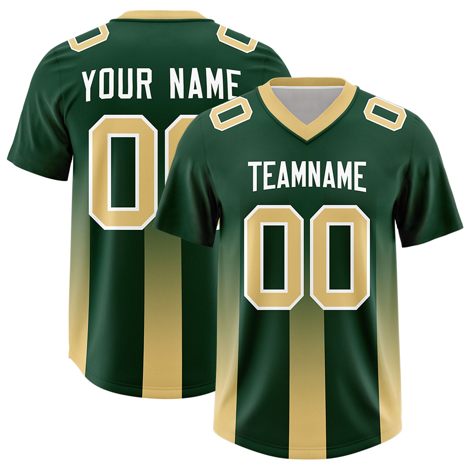 Custom Green Khaki Vertical Width Stripe Gradient Fashion Personalized Team Football Jersey