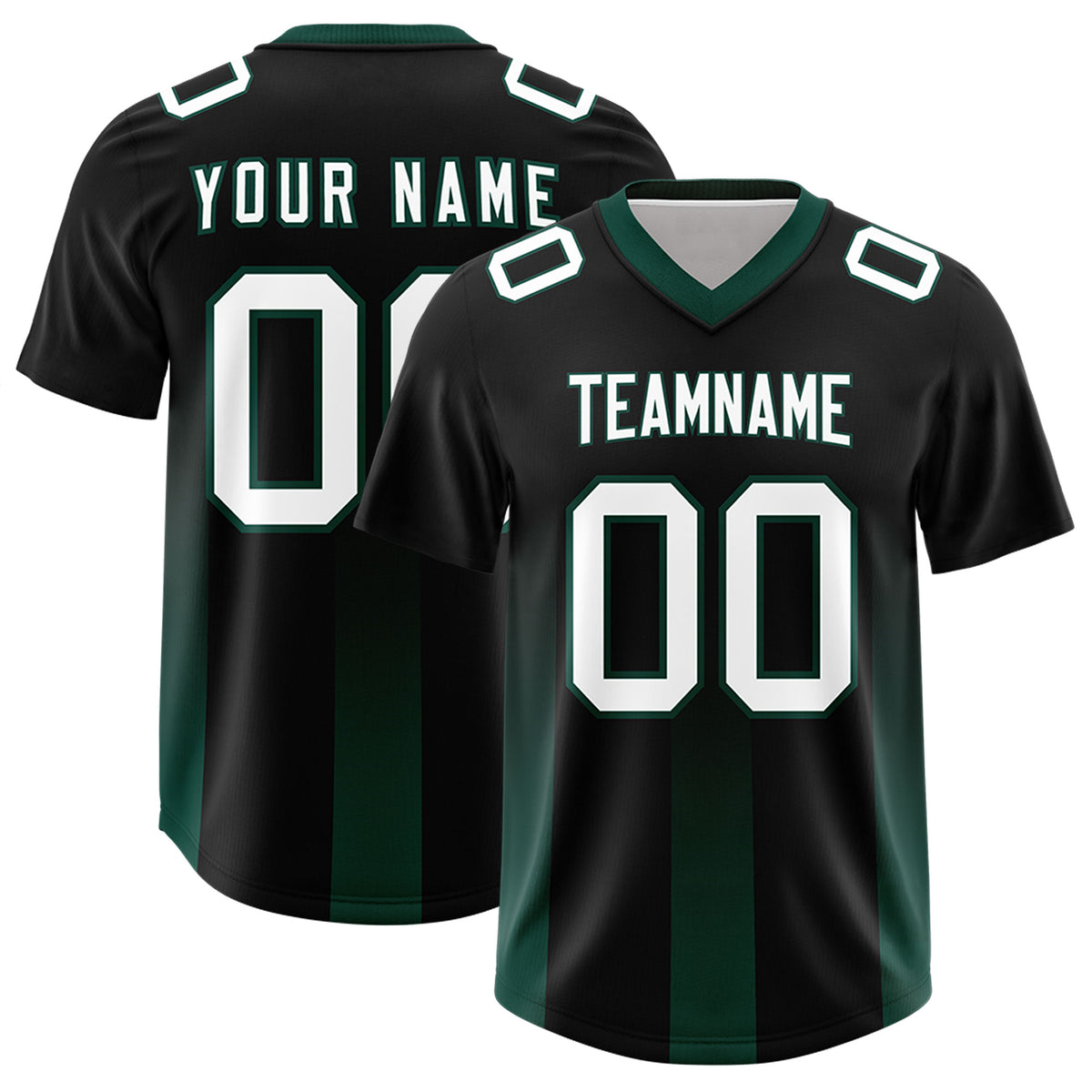 Custom Black Midnight Green Vertical Width Stripe Gradient Fashion Personalized Team Football Jersey