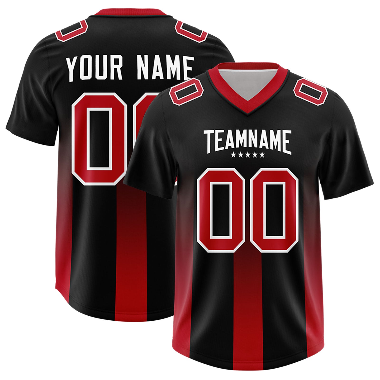 Custom Black Red Vertical Width Stripe Gradient Fashion Personalized Team Football Jersey