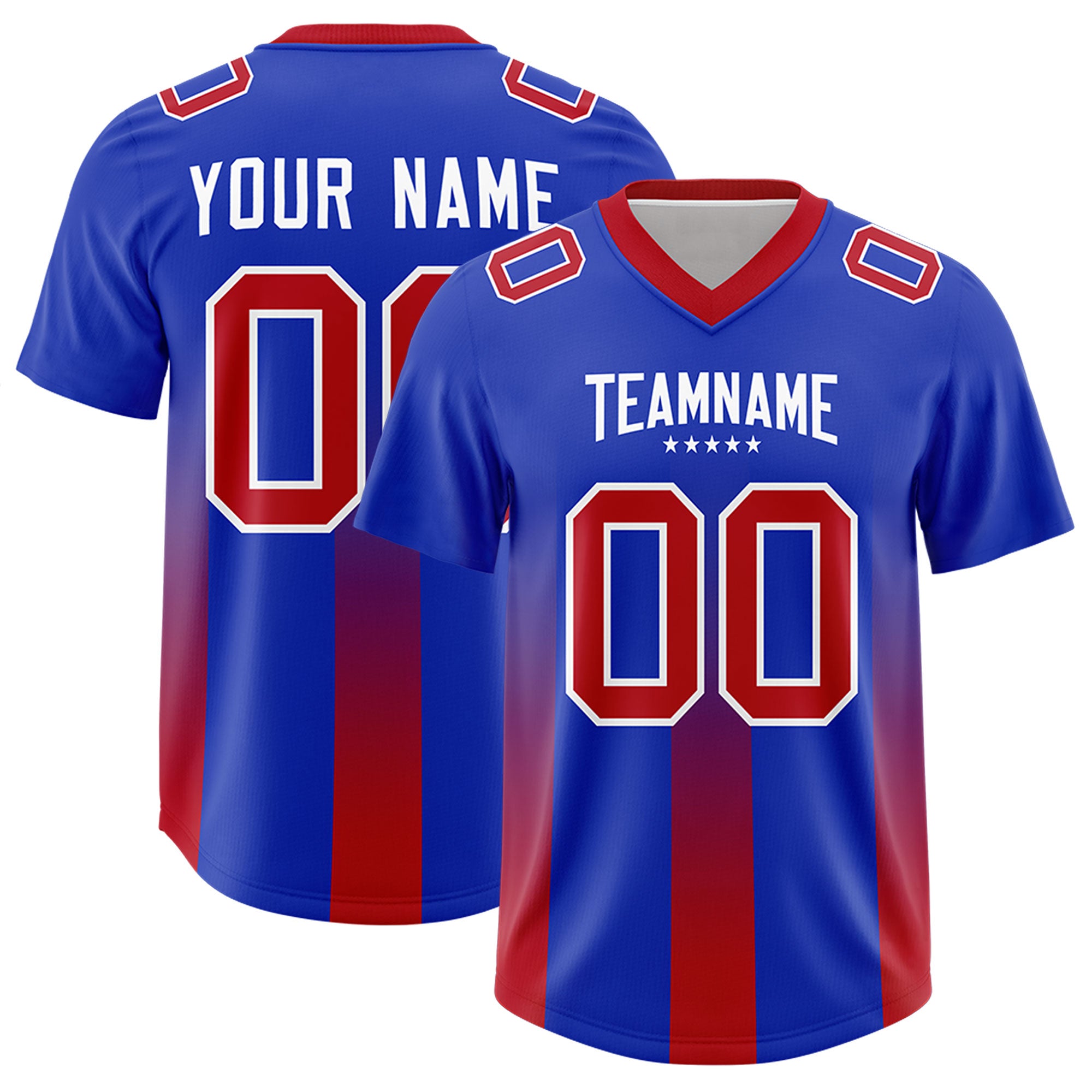 Custom Royal Red Vertical Width Stripe Gradient Fashion Personalized Team Football Jersey