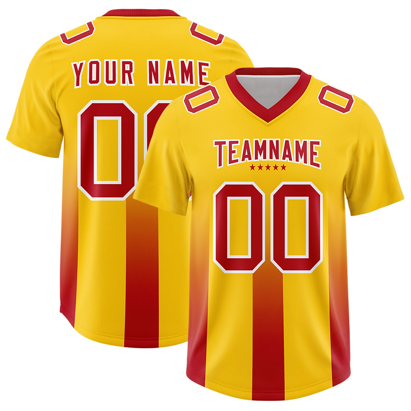 Custom Yellow Red Vertical Width Stripe Gradient Fashion Personalized Team Football Jersey