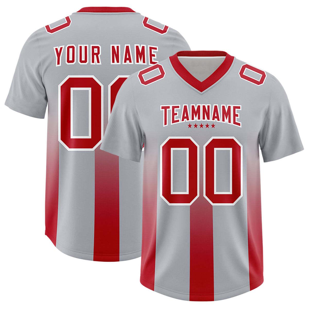 Custom Gray Red Vertical Width Stripe Gradient Fashion Personalized Team Football Jersey