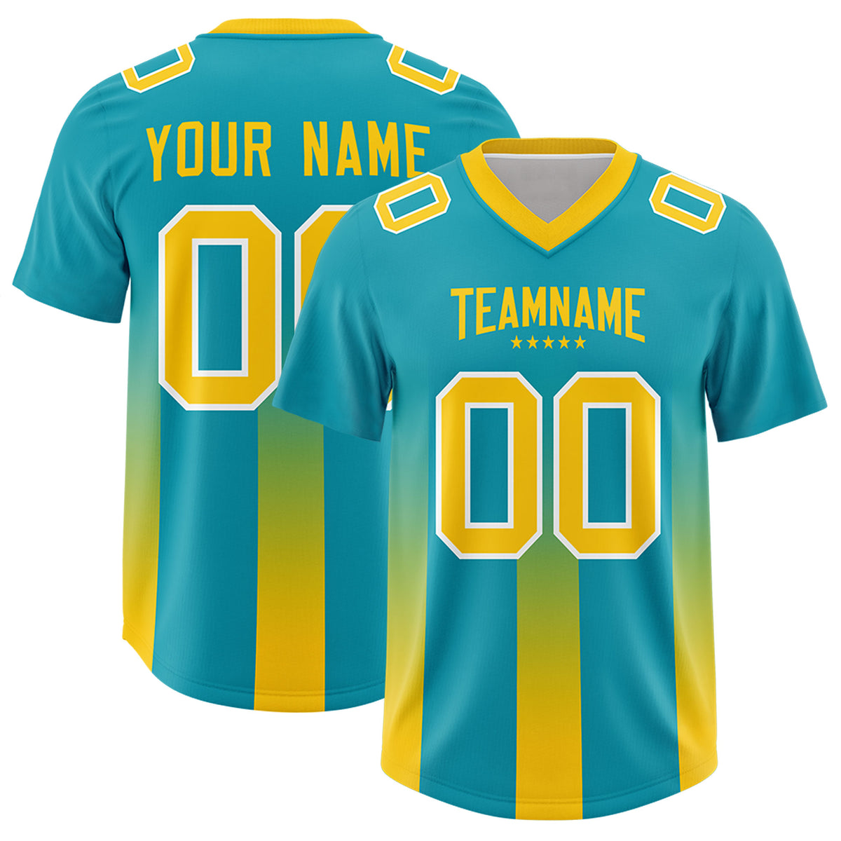 Custom Aqua Yellow Vertical Width Stripe Gradient Fashion Personalized Team Football Jersey
