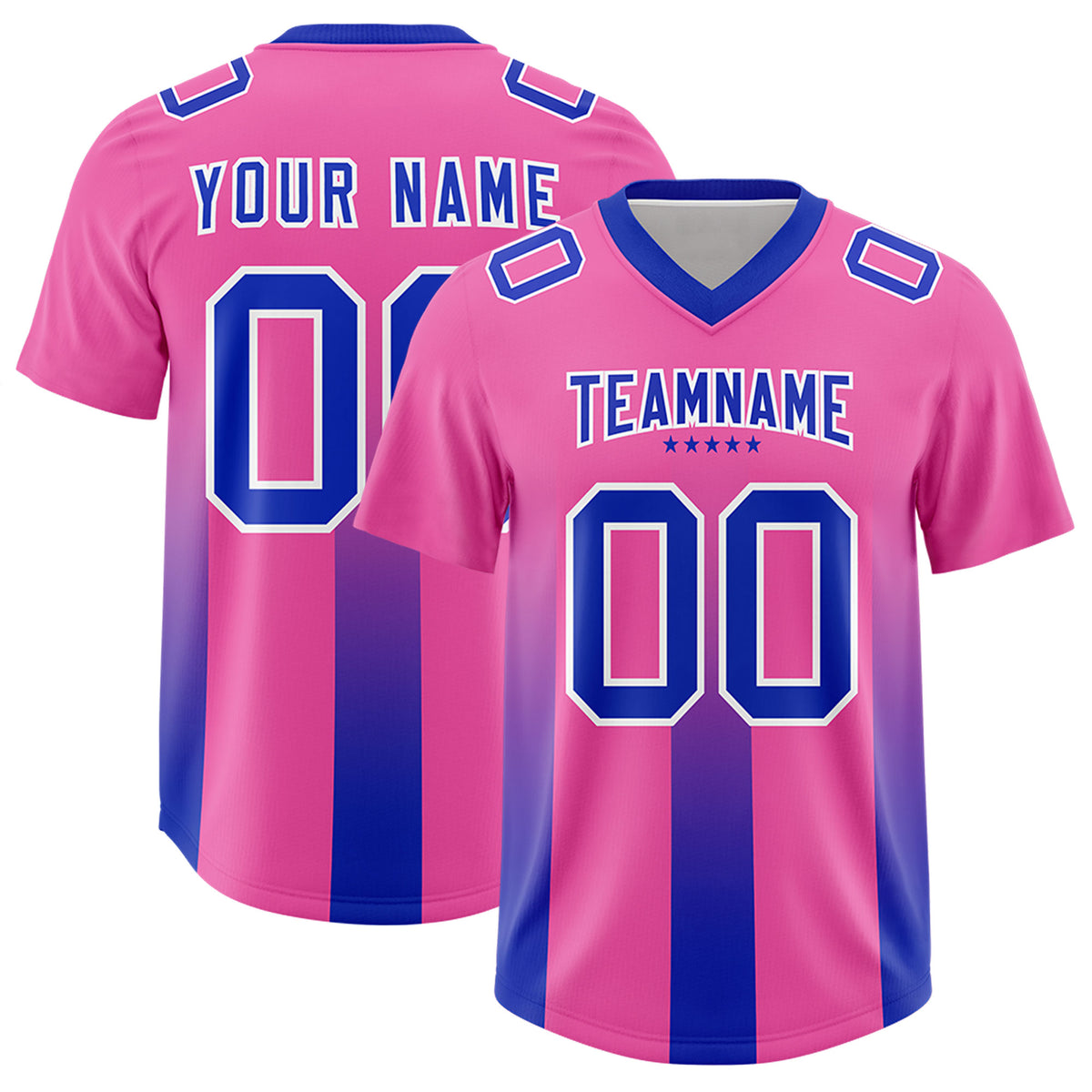 Custom Pink Royal Vertical Width Stripe Gradient Fashion Personalized Team Football Jersey