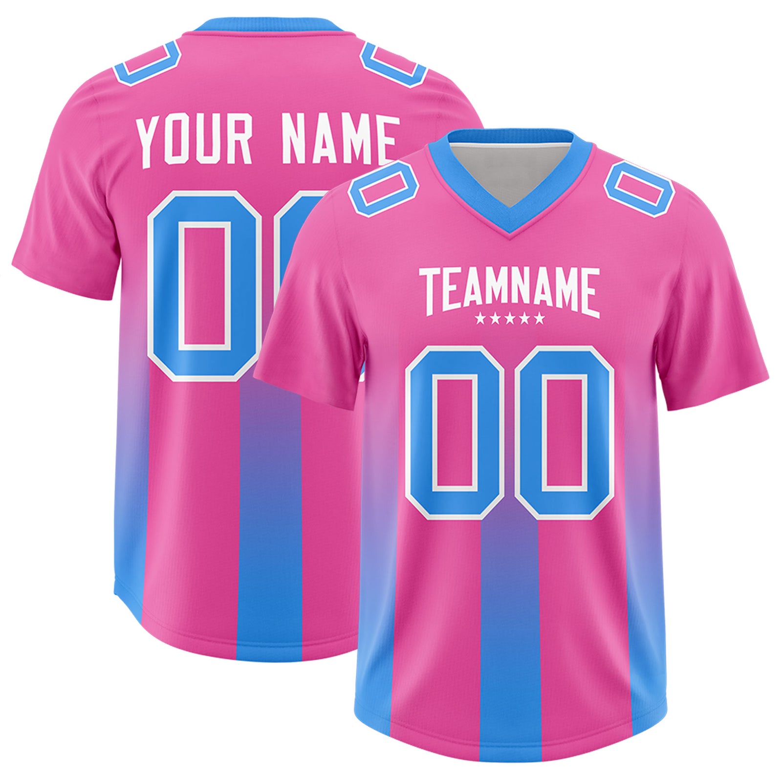 Custom Pink Light Blue Vertical Width Stripe Gradient Fashion Personalized Team Football Jersey