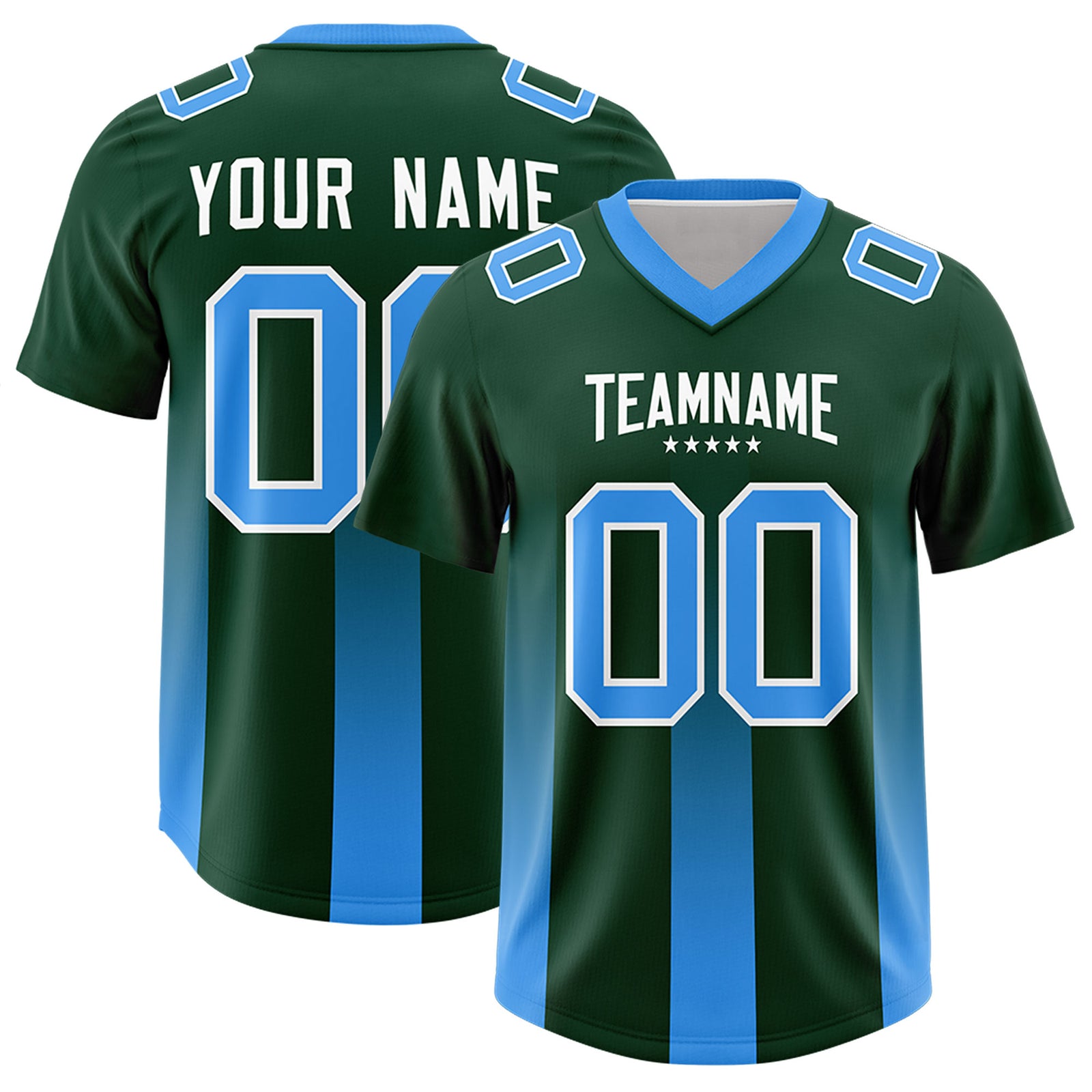 Custom Green Light Blue Vertical Width Stripe Gradient Fashion Personalized Team Football Jersey