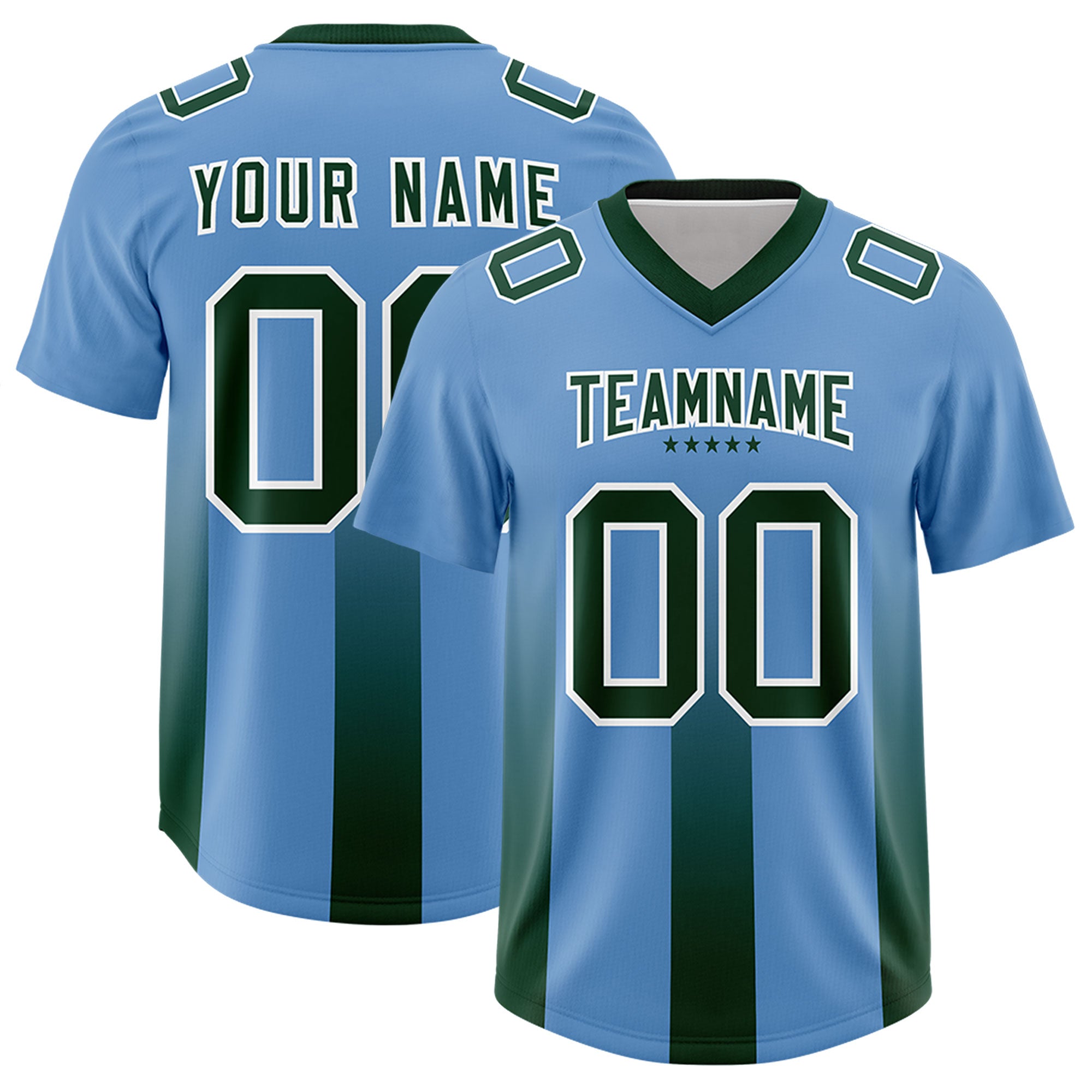 Custom Powder Blue Green Vertical Width Stripe Gradient Fashion Personalized Team Football Jersey