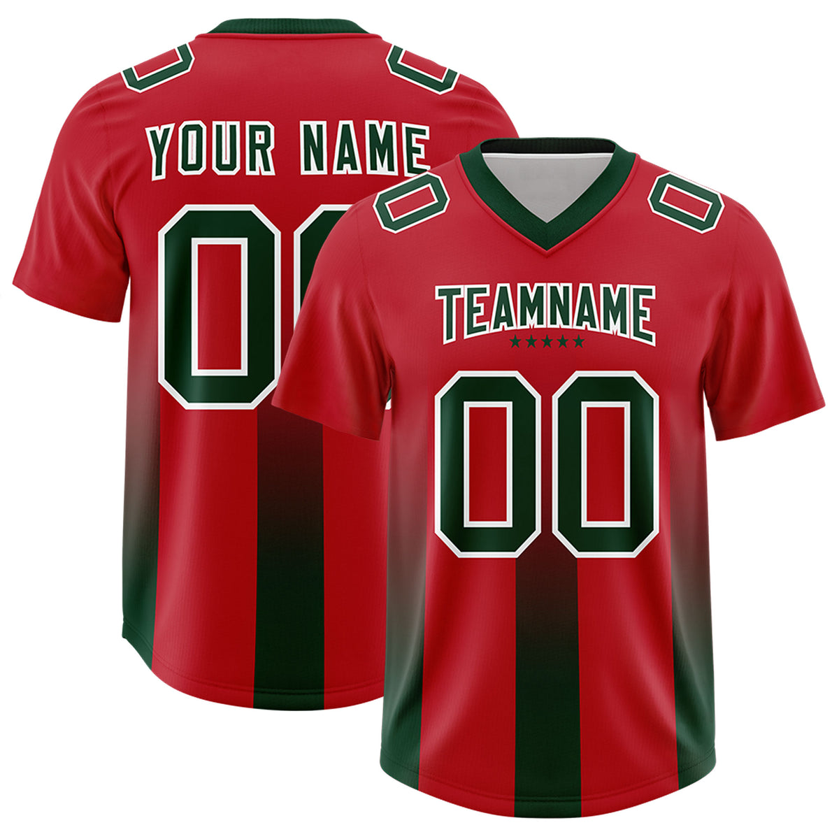 Custom Red Green Vertical Width Stripe Gradient Fashion Personalized Team Football Jersey
