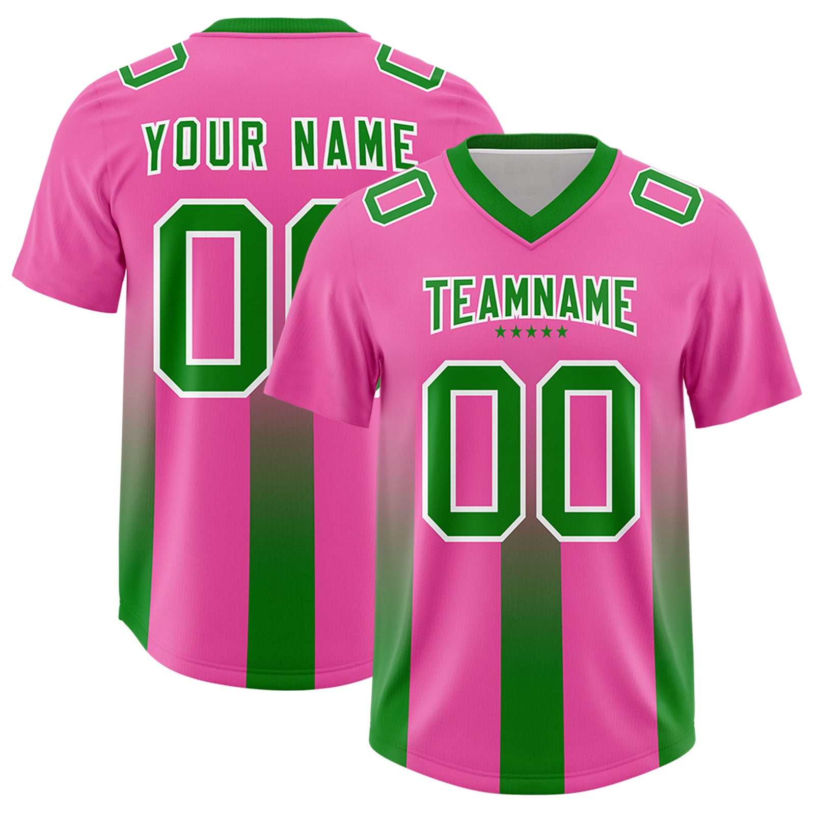 Custom Pink Kelly Green Vertical Width Stripe Gradient Fashion Personalized Team Football Jersey