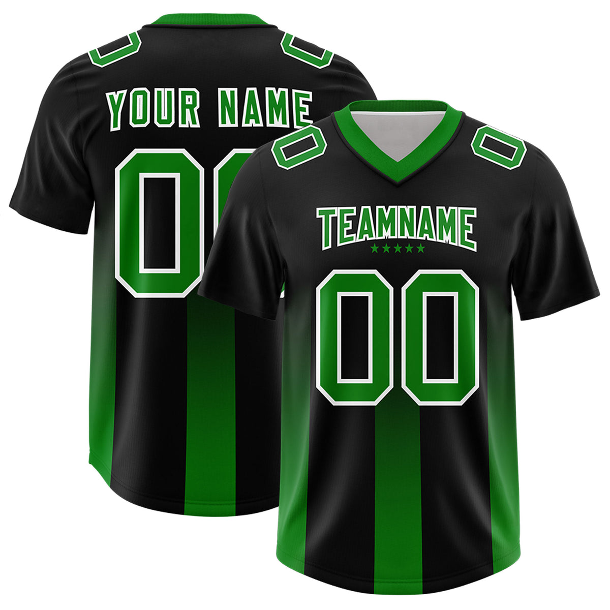 Custom Black Kelly Green Vertical Width Stripe Gradient Fashion Personalized Team Football Jersey