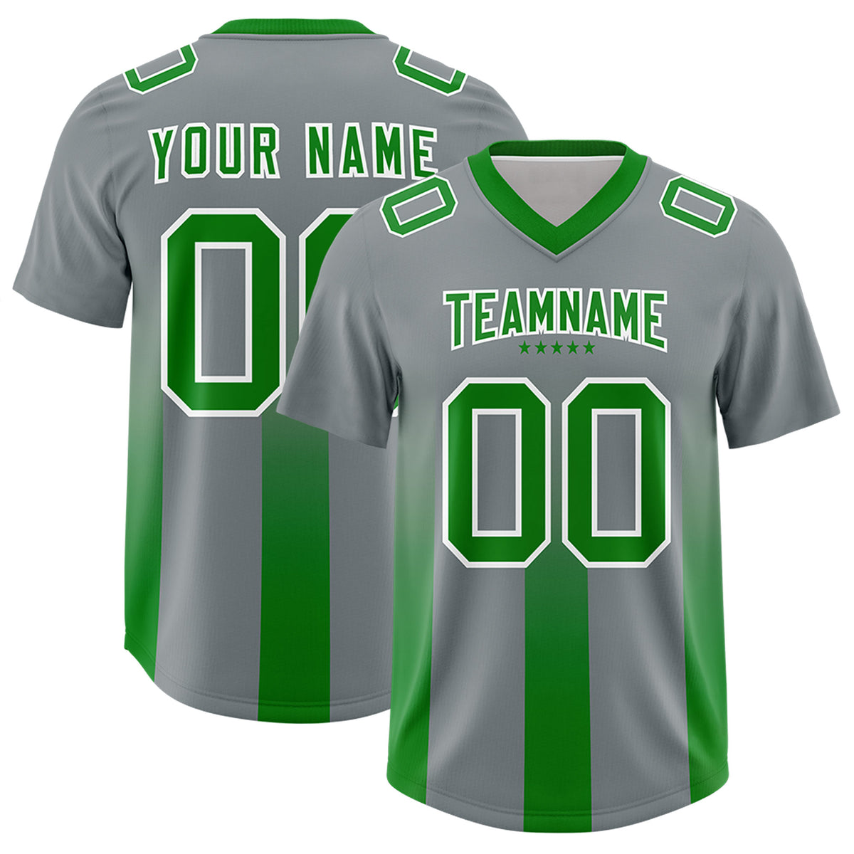 Custom Dark Gray Kelly Green Vertical Width Stripe Gradient Fashion Personalized Team Football Jersey