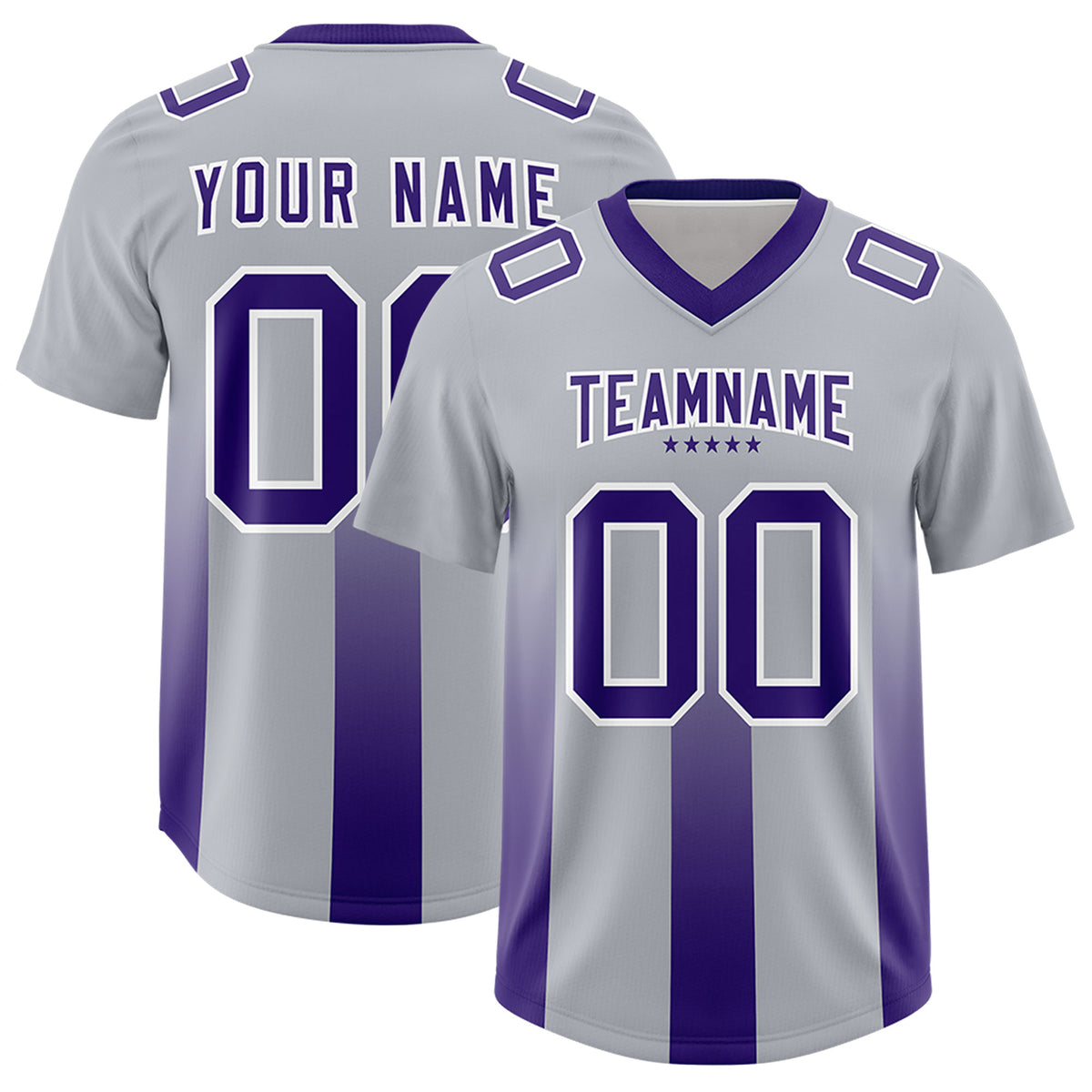 Custom Gray Purple Vertical Width Stripe Gradient Fashion Personalized Team Football Jersey