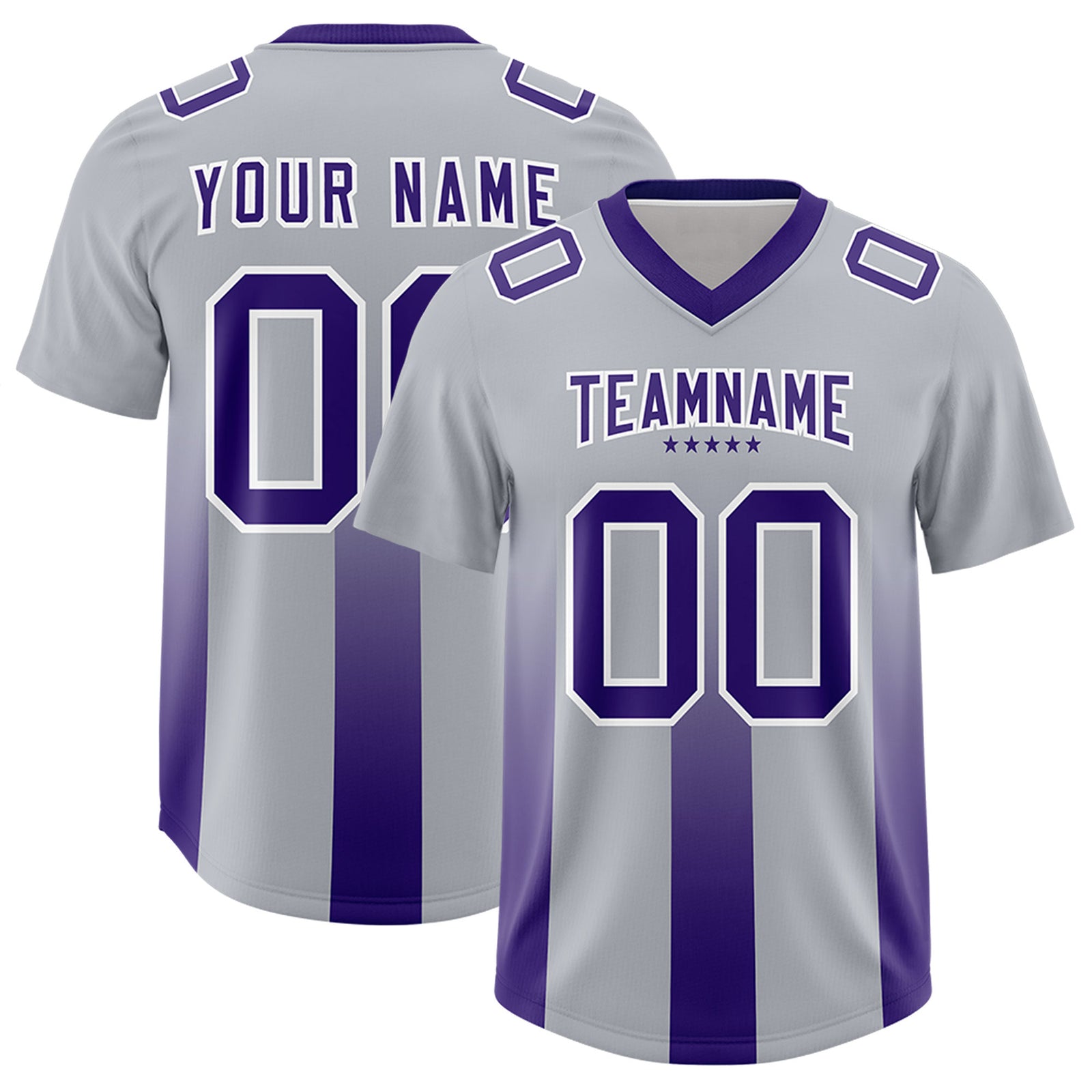 Custom Gray Purple Vertical Width Stripe Gradient Fashion Personalized Team Football Jersey