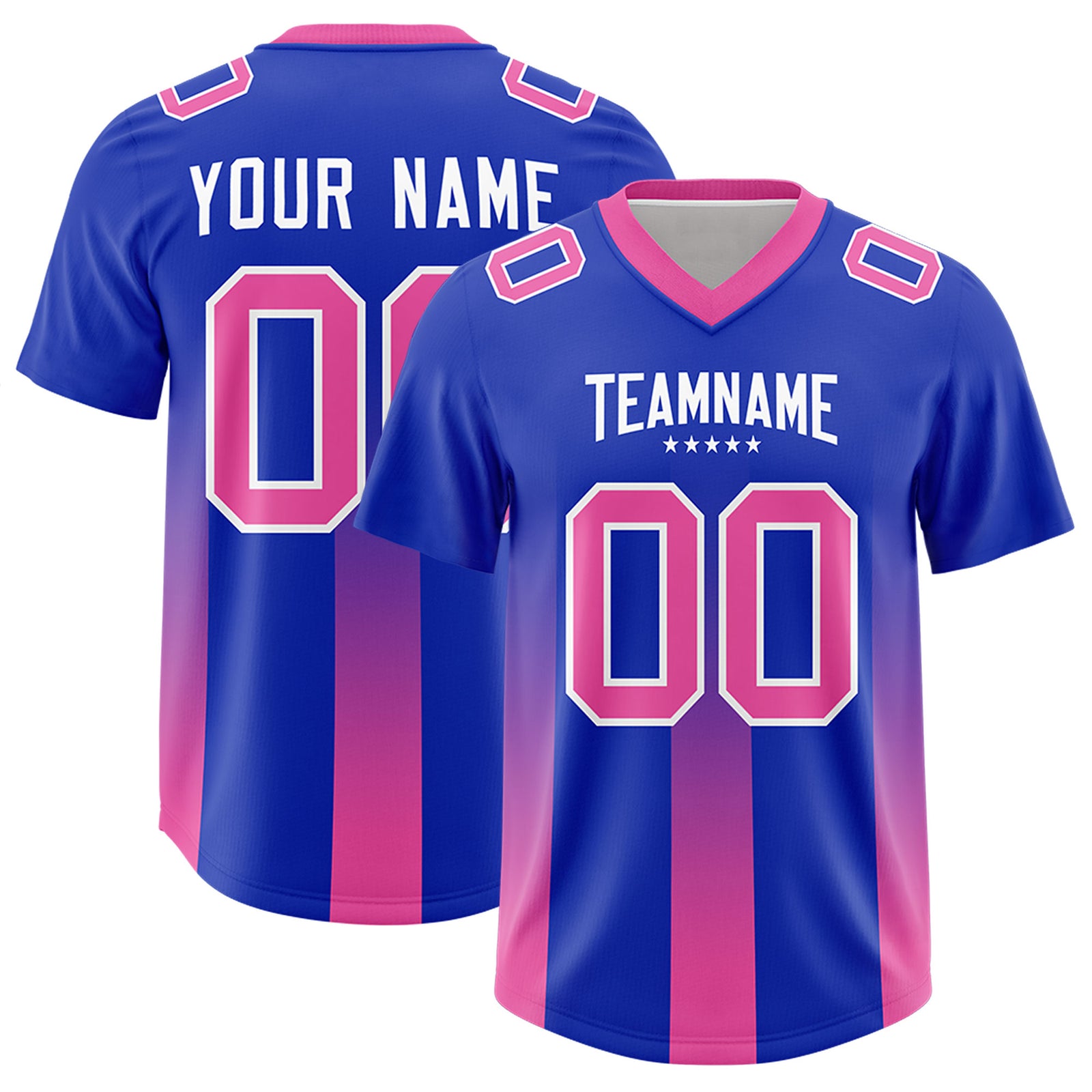 Custom Royal Pink Vertical Width Stripe Gradient Fashion Personalized Team Football Jersey