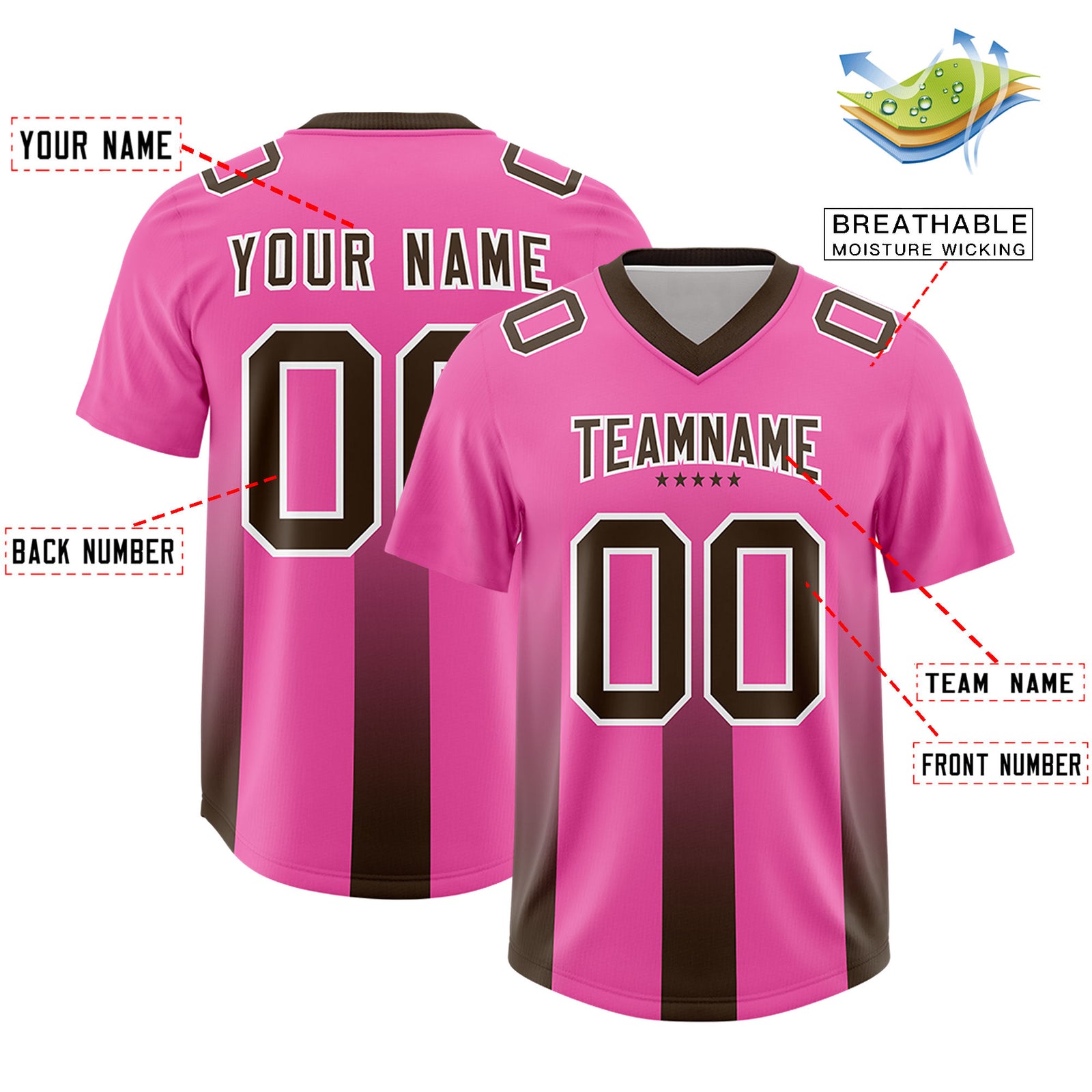 Custom Pink Brown Vertical Width Stripe Gradient Fashion Personalized Team Football Jersey