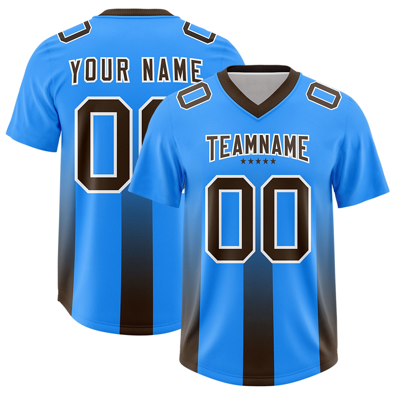 Custom Light Blue Brown Vertical Width Stripe Gradient Fashion Personalized Team Football Jersey