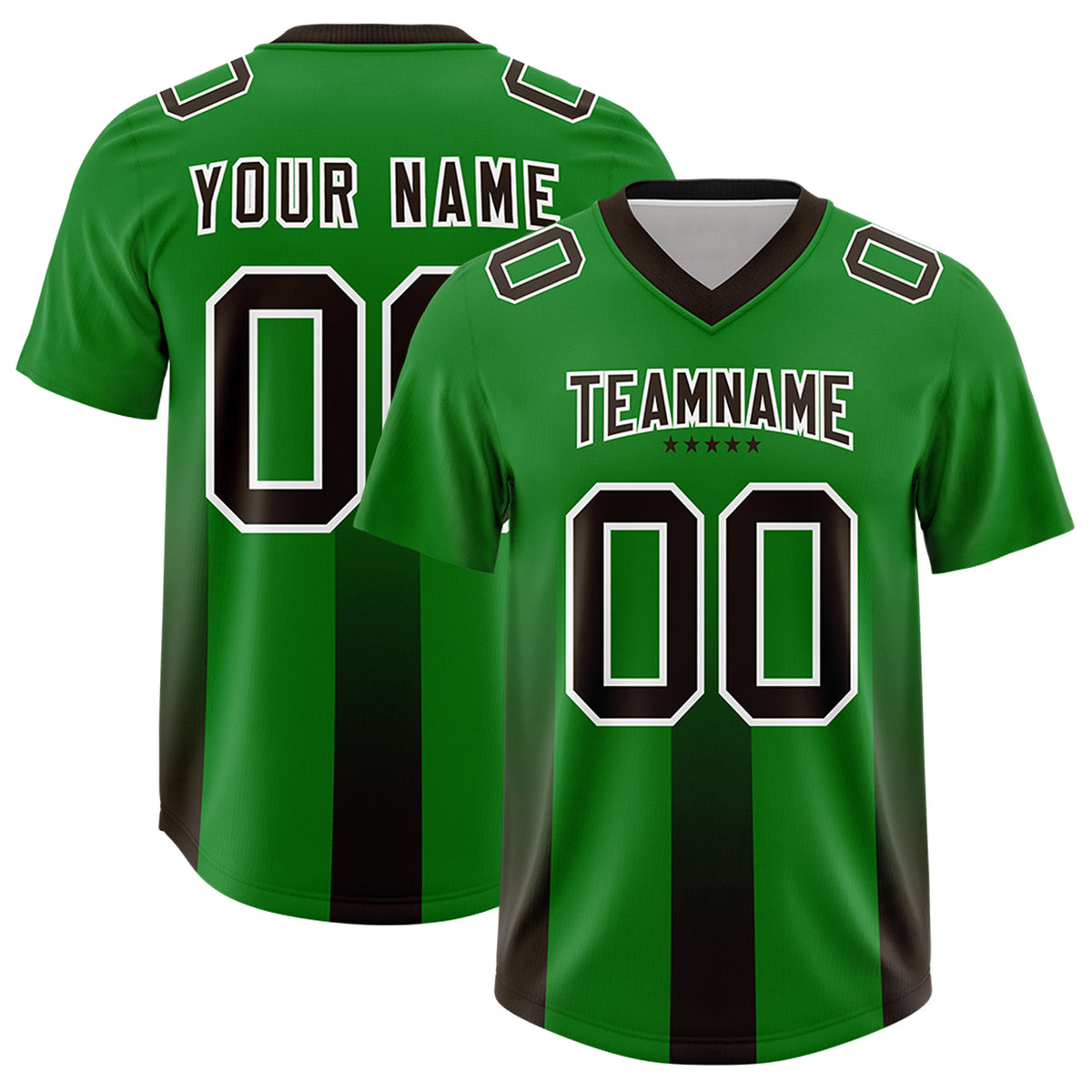 Custom Kelly Green Brown Vertical Width Stripe Gradient Fashion Personalized Team Football Jersey