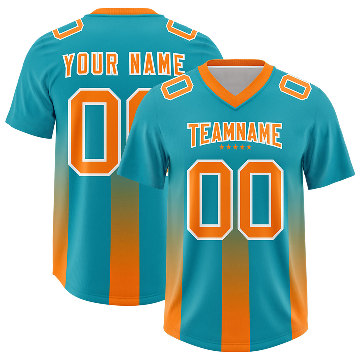 Custom Aqua Orange Vertical Width Stripe Gradient Fashion Personalized Team Football Jersey