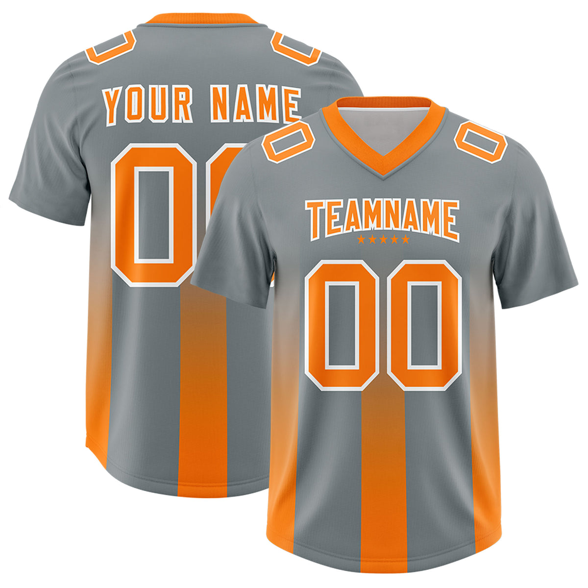 Custom Dark Gray Orange Vertical Width Stripe Gradient Fashion Personalized Team Football Jersey