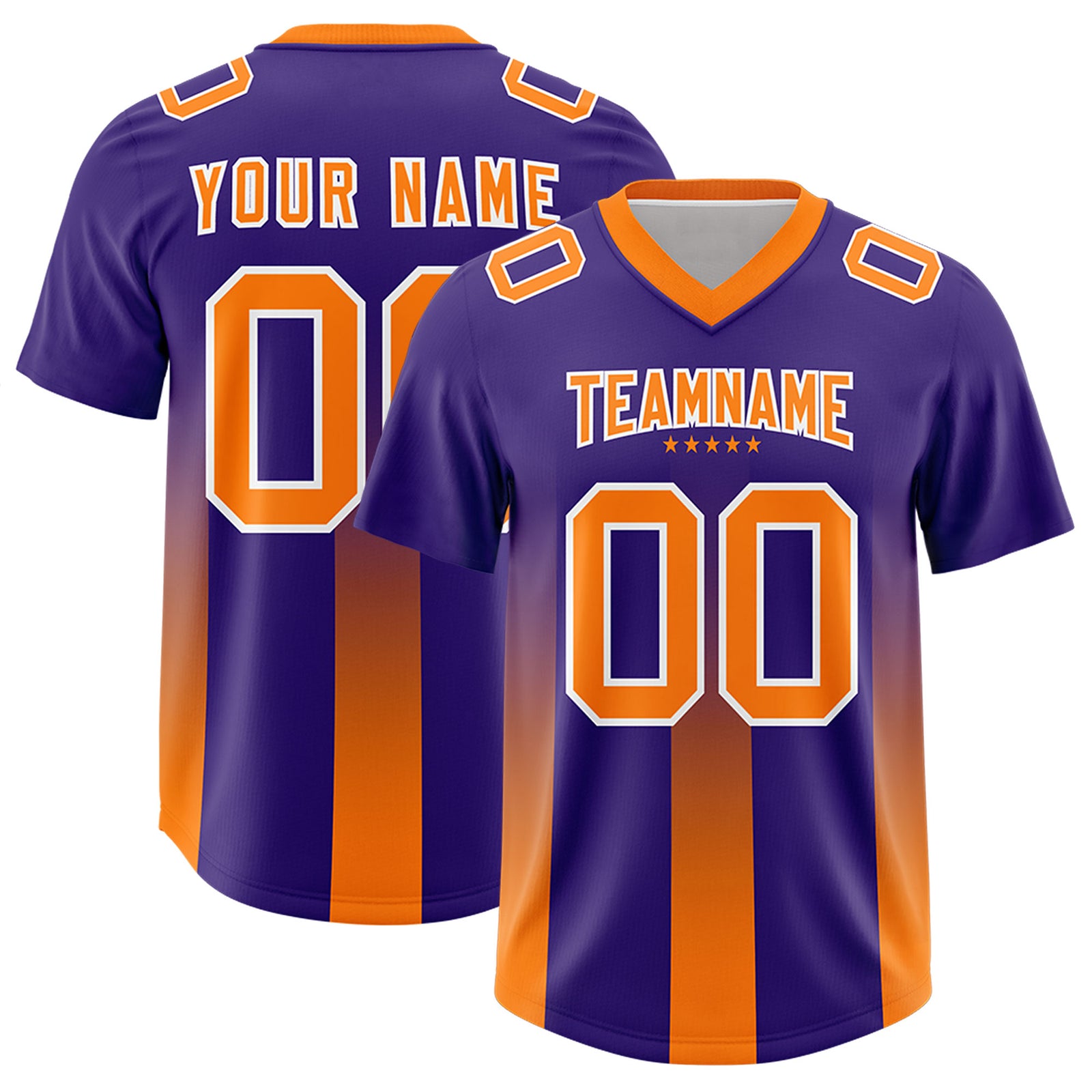 Custom Purple Orange Vertical Width Stripe Gradient Fashion Personalized Team Football Jersey