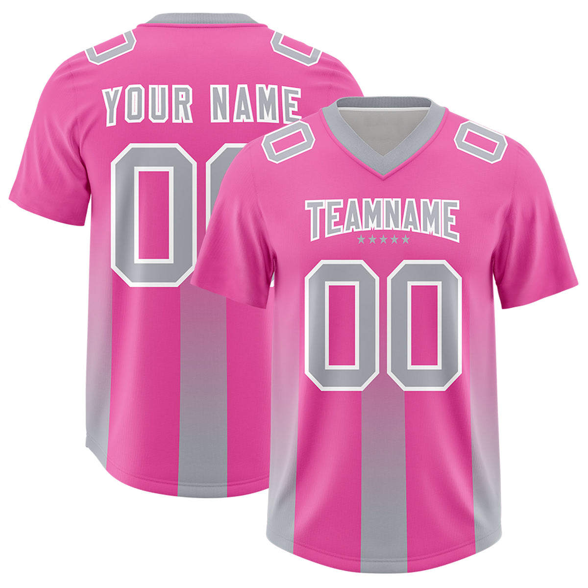 Custom Pink Gray Vertical Width Stripe Gradient Fashion Personalized Team Football Jersey