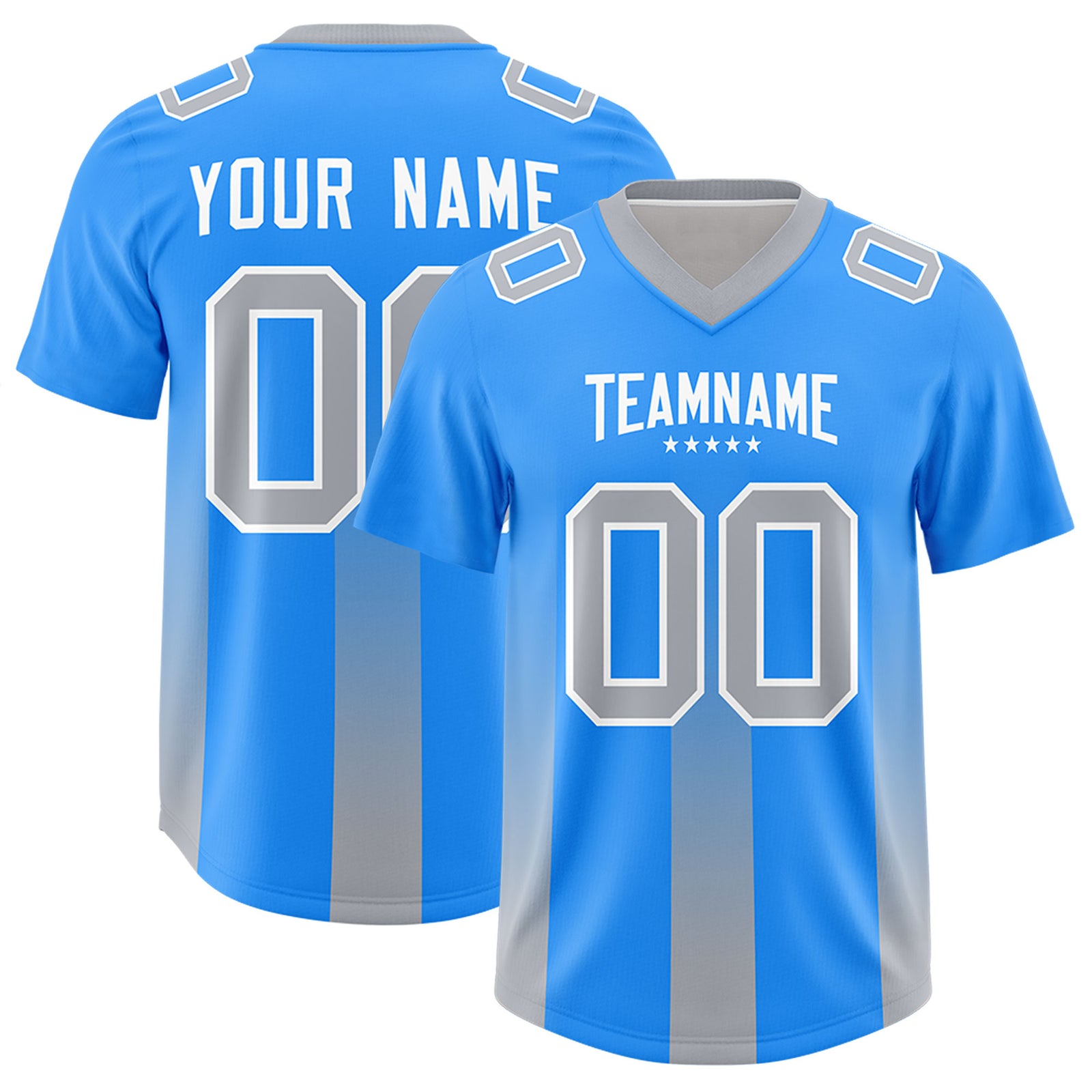 Custom Light Blue Gray Vertical Width Stripe Gradient Fashion Personalized Team Football Jersey