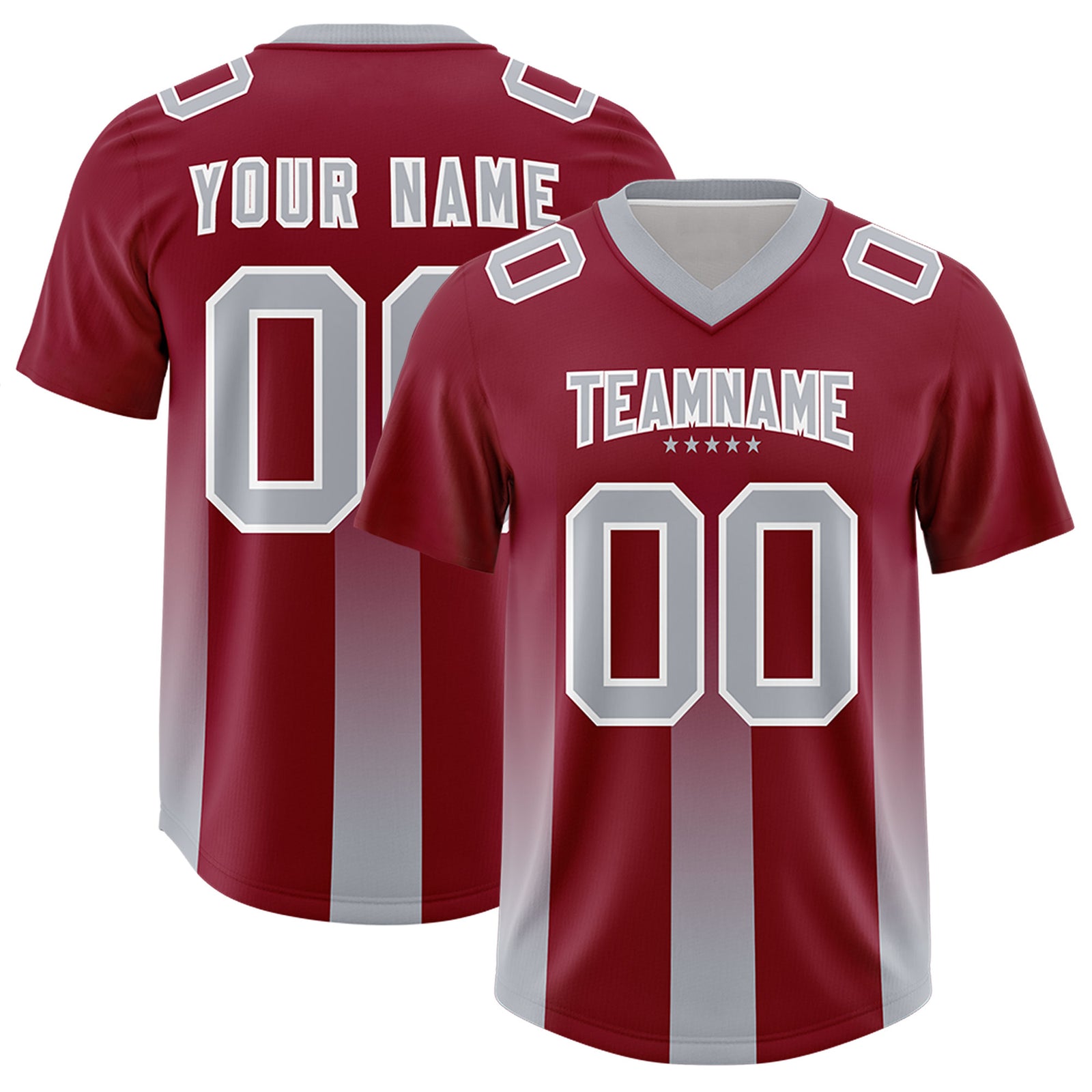 Custom Cardinal Gray Vertical Width Stripe Gradient Fashion Personalized Team Football Jersey