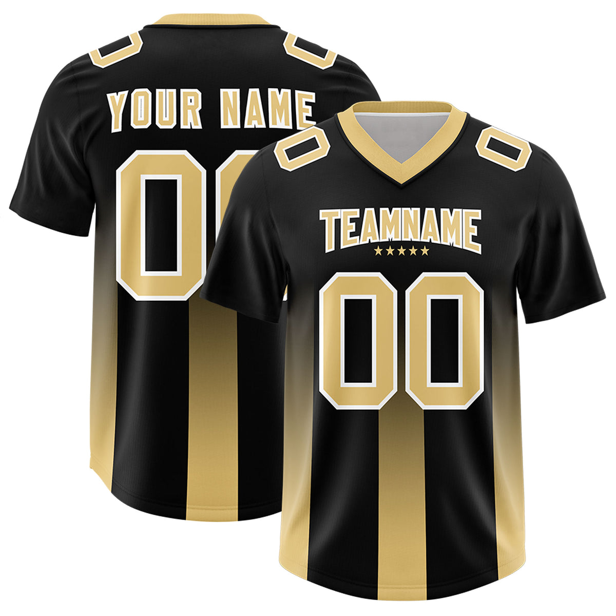 Custom Black Khaki Vertical Width Stripe Gradient Fashion Personalized Team Football Jersey