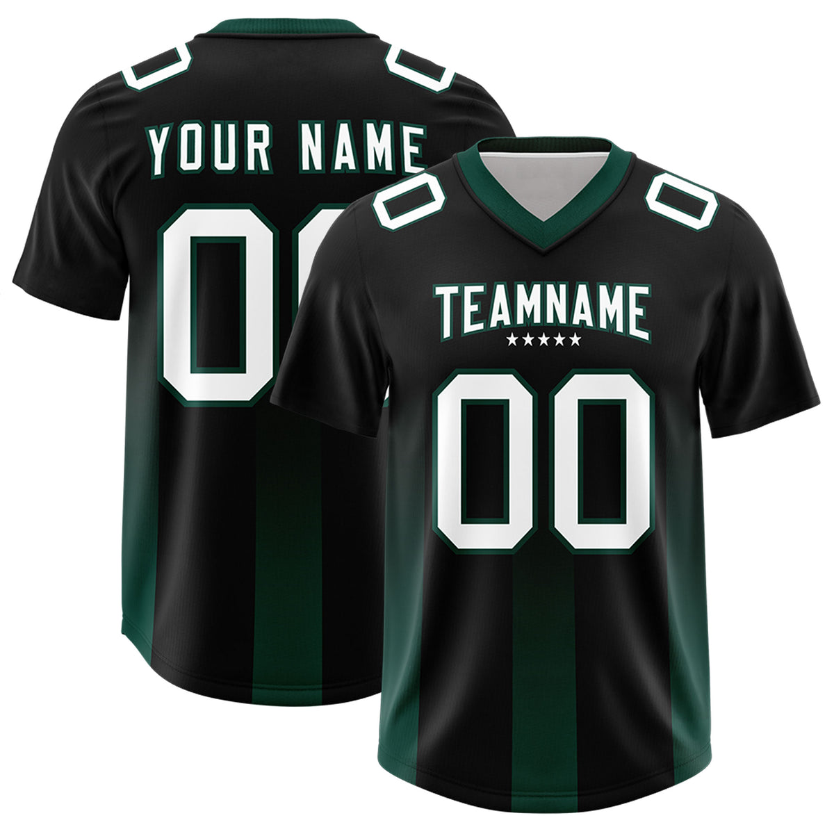 Custom Black Midnight Green Vertical Width Stripe Gradient Fashion Personalized Team Football Jersey