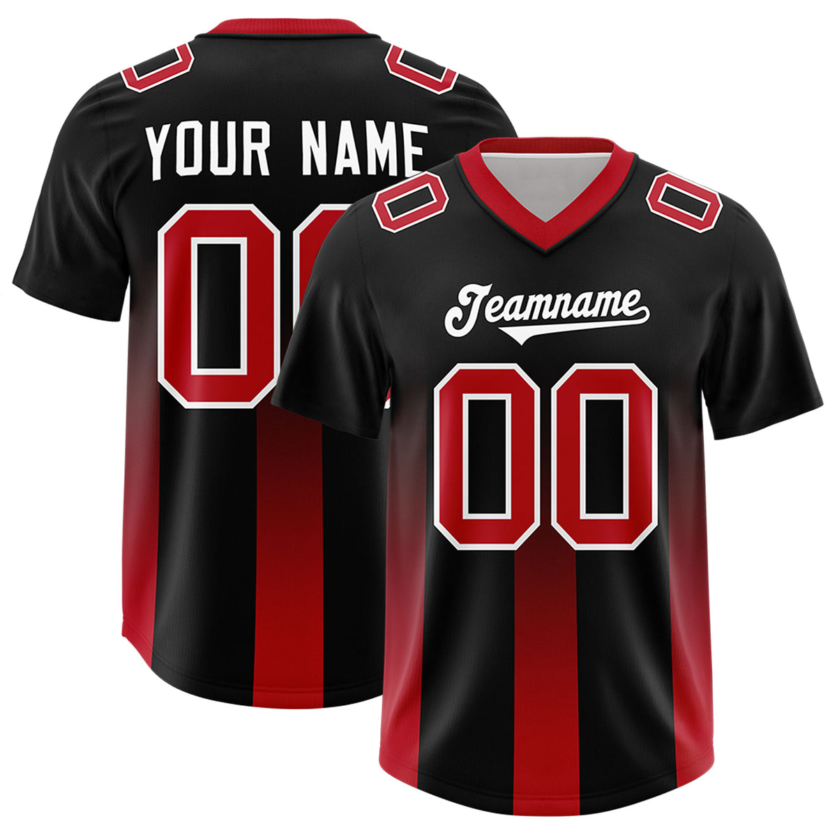 Custom Black Red Vertical Width Stripe Gradient Fashion Personalized Team Football Jersey