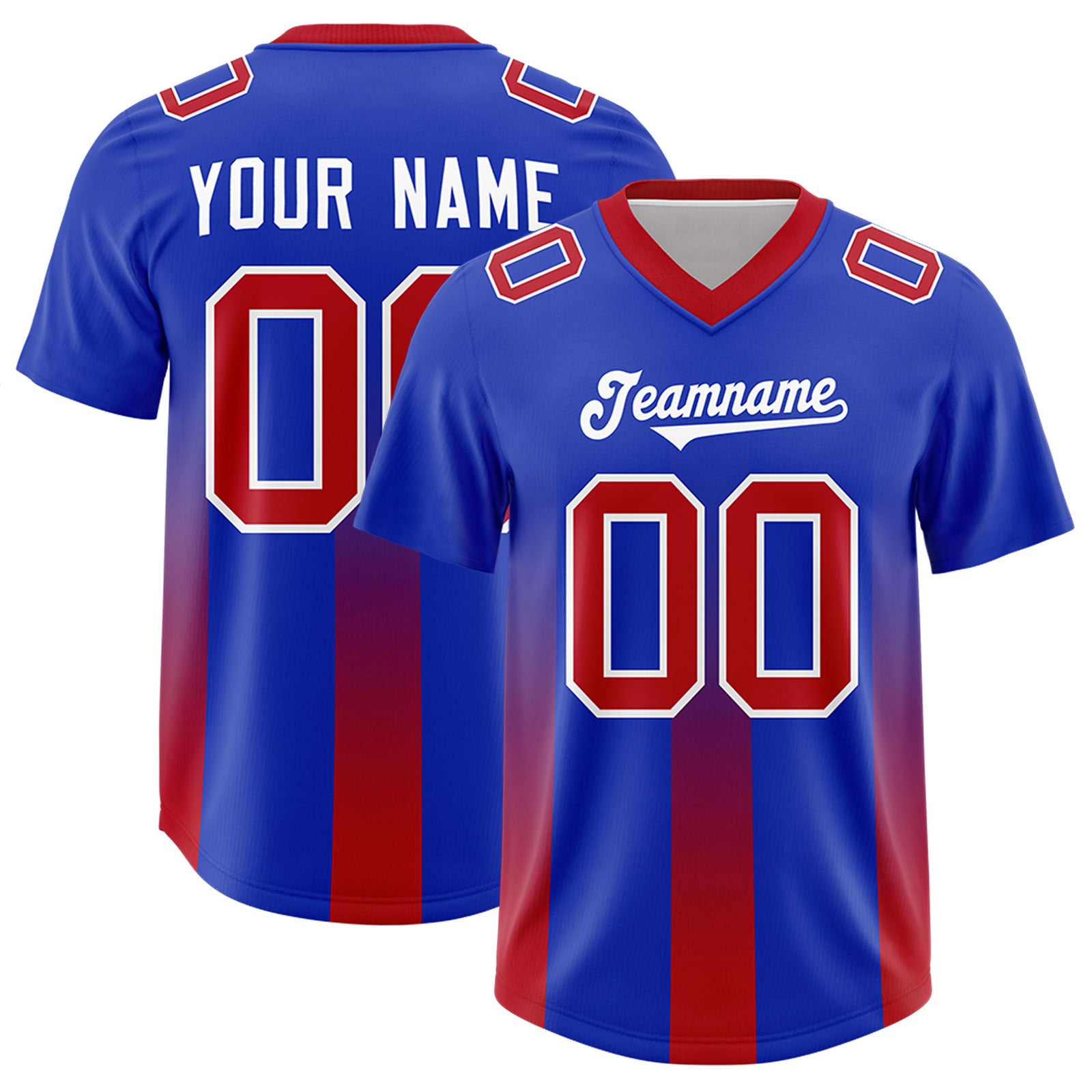 Custom Royal Red Vertical Width Stripe Gradient Fashion Personalized Team Football Jersey