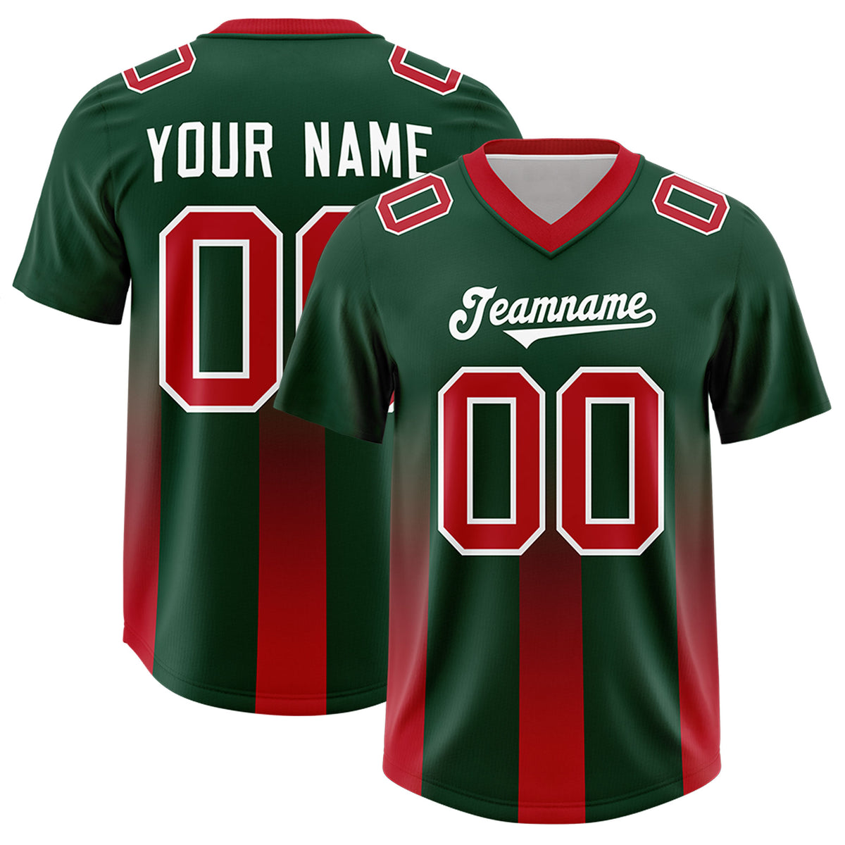 Custom Green Red Vertical Width Stripe Gradient Fashion Personalized Team Football Jersey