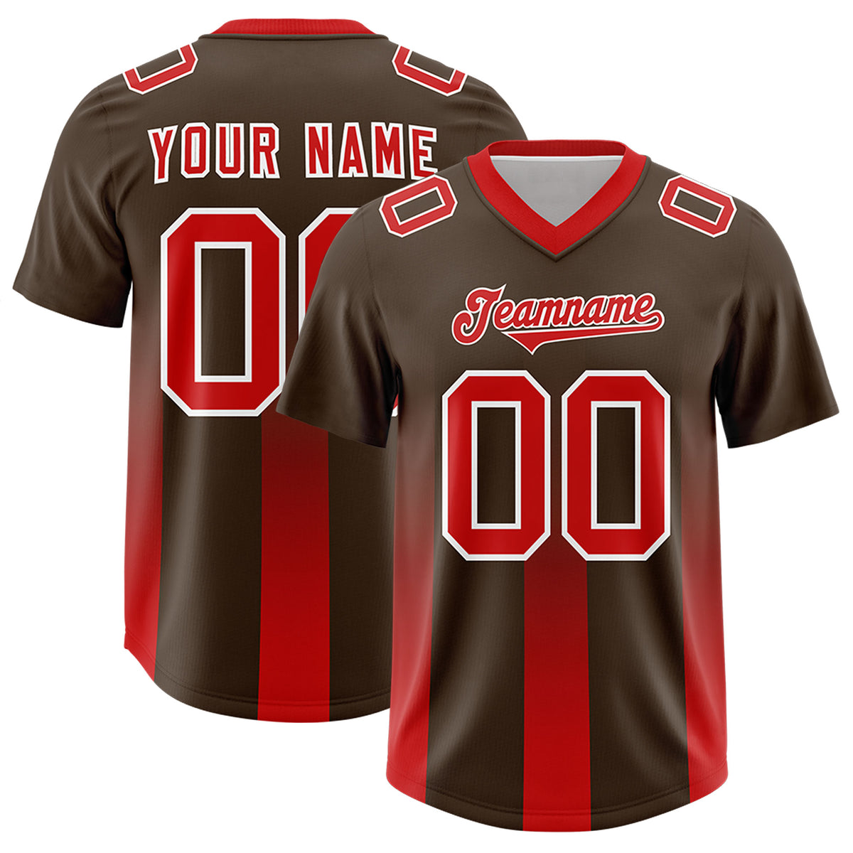 Custom Brown Red Vertical Width Stripe Gradient Fashion Personalized Team Football Jersey