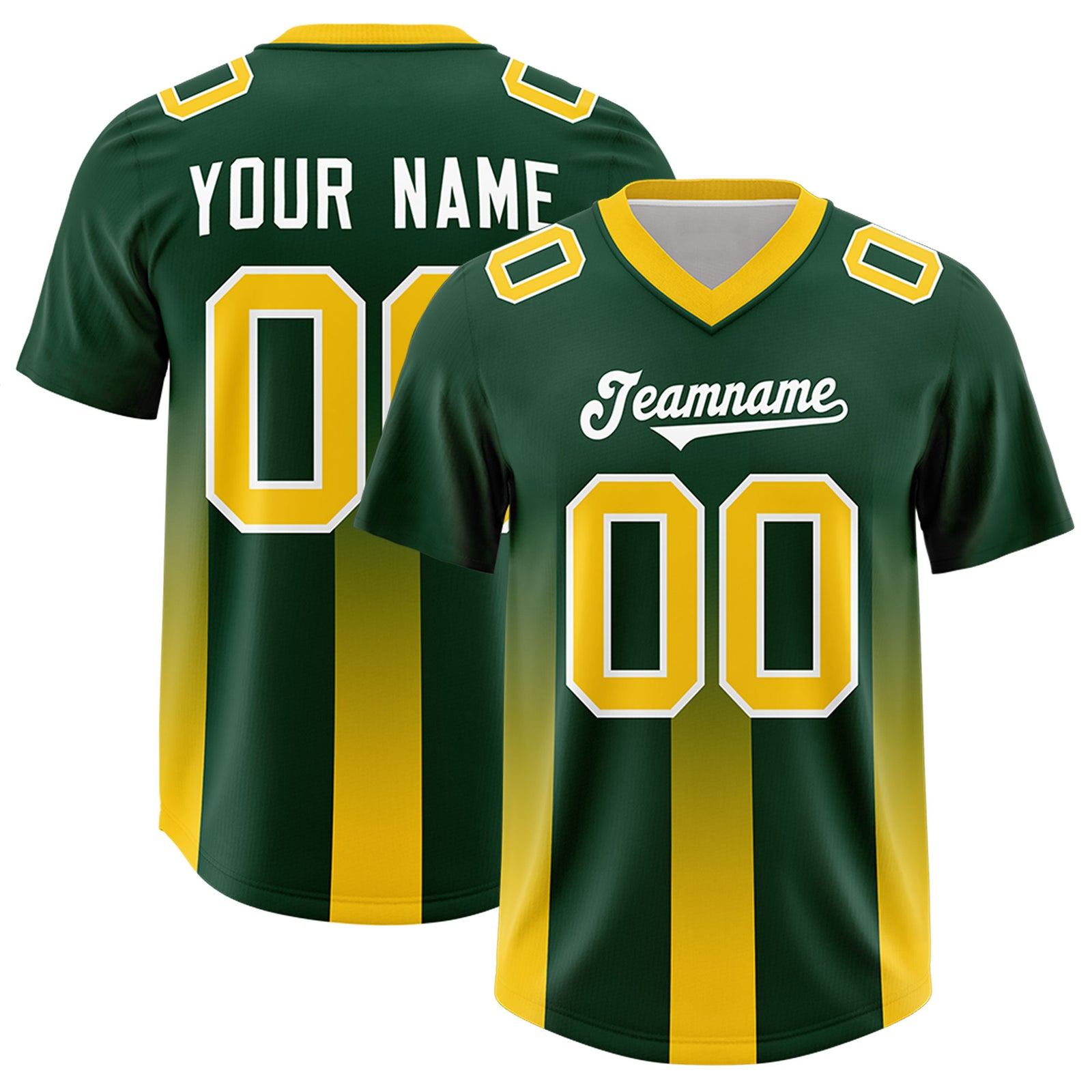 Custom Green Yellow Vertical Width Stripe Gradient Fashion Personalized Team Football Jersey