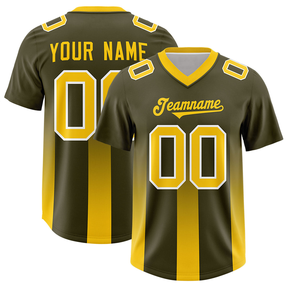Custom Olive Yellow Vertical Width Stripe Gradient Fashion Personalized Team Football Jersey