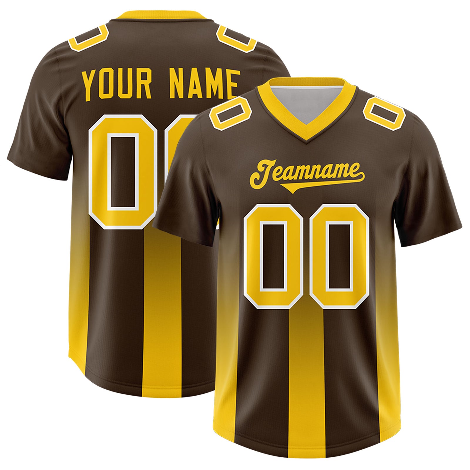 Custom Brown Yellow Vertical Width Stripe Gradient Fashion Personalized Team Football Jersey