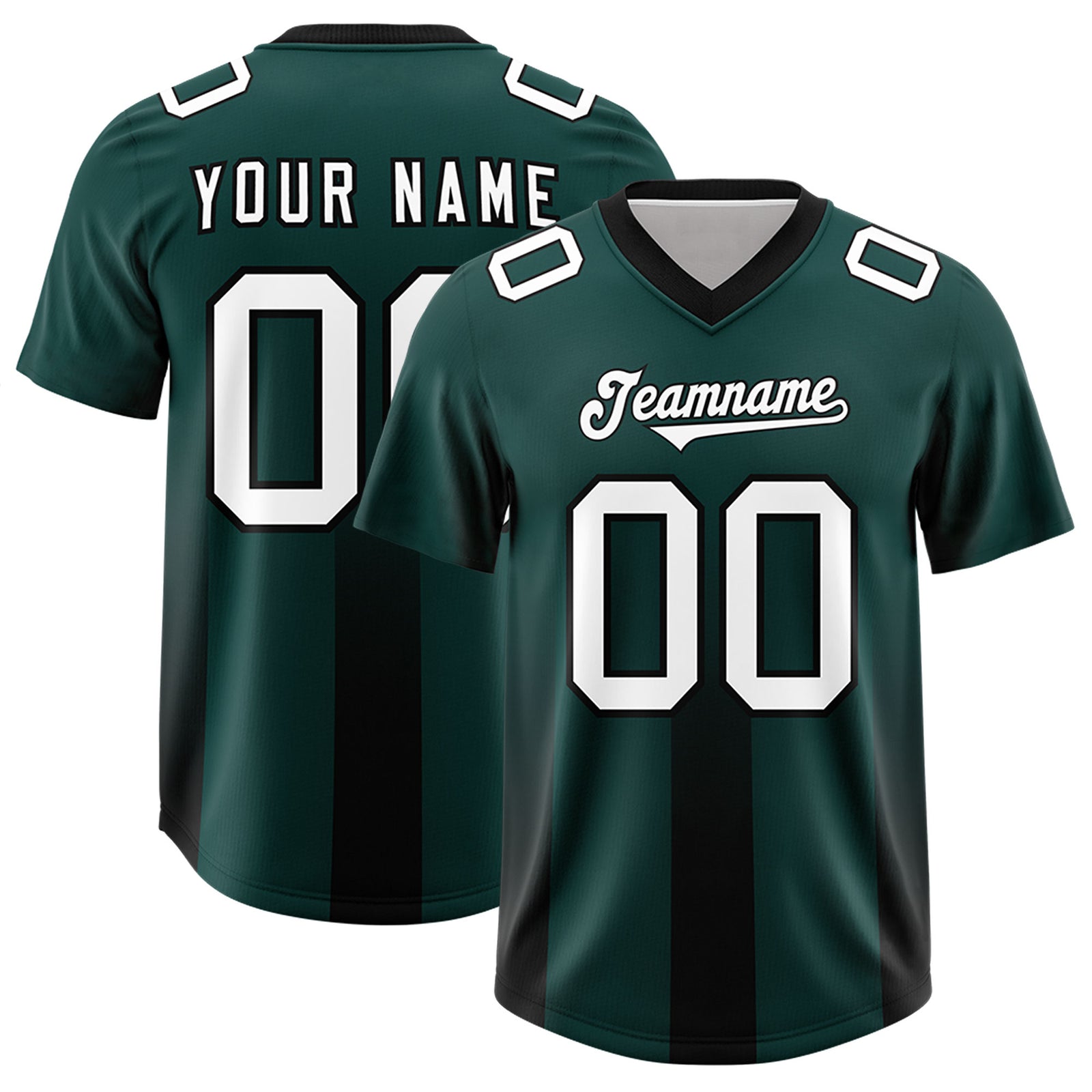 Custom Midnight Green Black Vertical Width Stripe Gradient Fashion Personalized Team Football Jersey