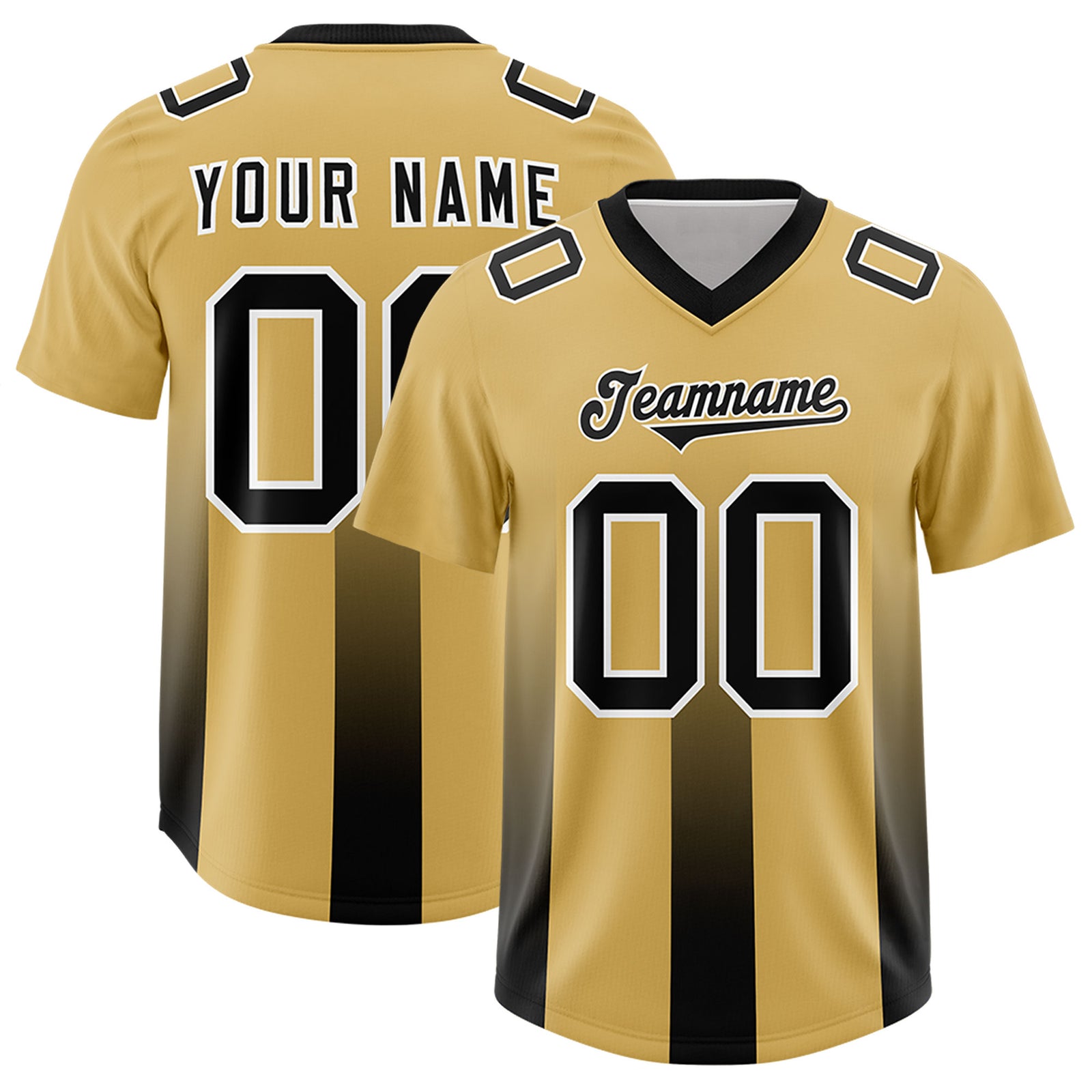 Custom Khaki Black Vertical Width Stripe Gradient Fashion Personalized Team Football Jersey