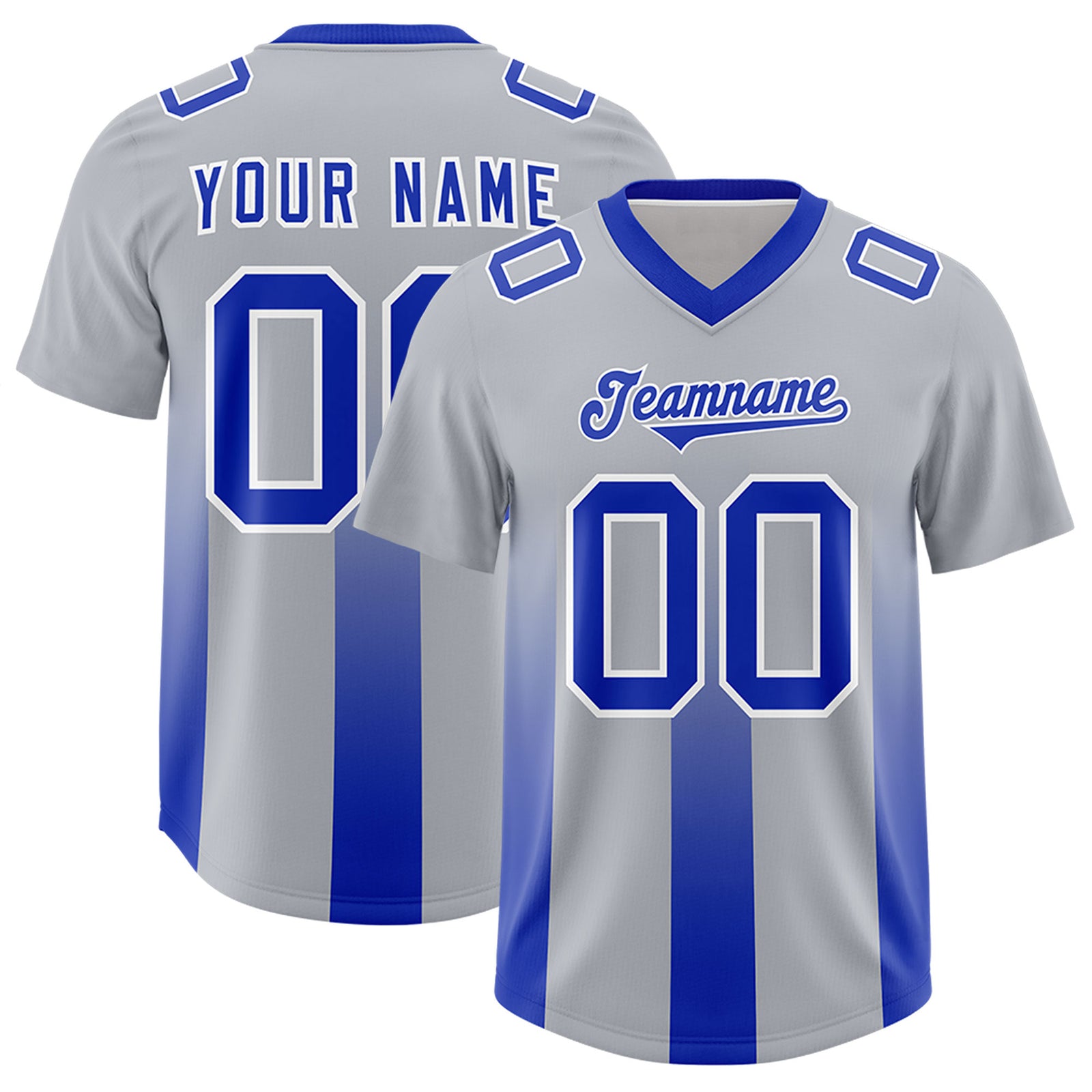 Custom Gray Royal Vertical Width Stripe Gradient Fashion Personalized Team Football Jersey