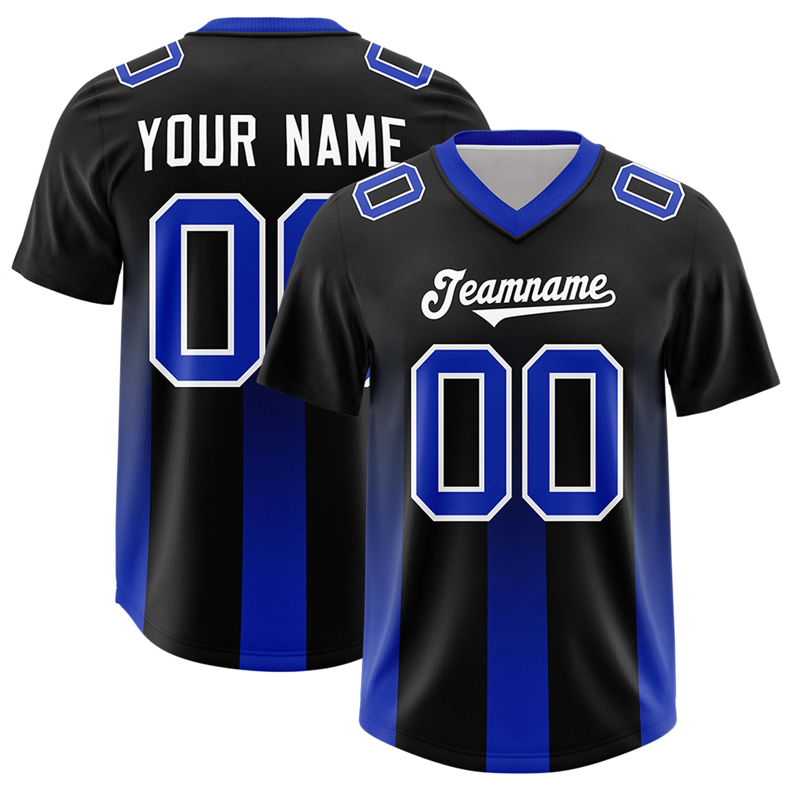 Custom Black Royal Vertical Width Stripe Gradient Fashion Personalized Team Football Jersey
