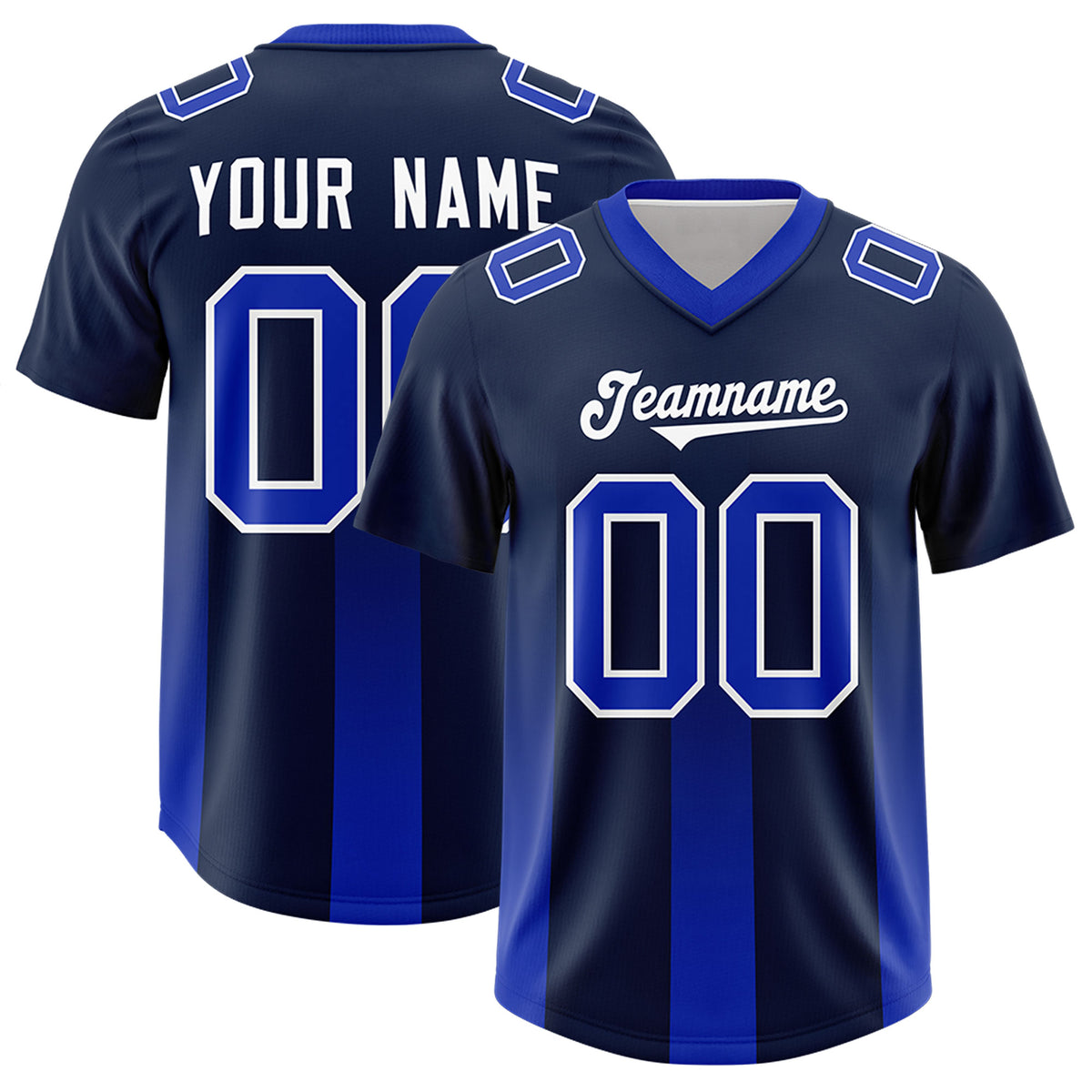 Custom Navy Royal Vertical Width Stripe Gradient Fashion Personalized Team Football Jersey