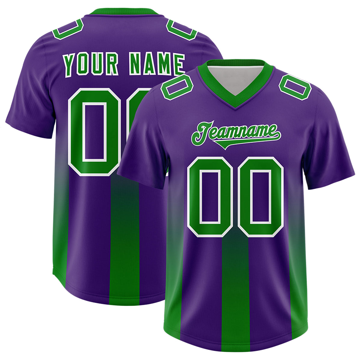 Custom Purple Kelly Green Vertical Width Stripe Gradient Fashion Personalized Team Football Jersey